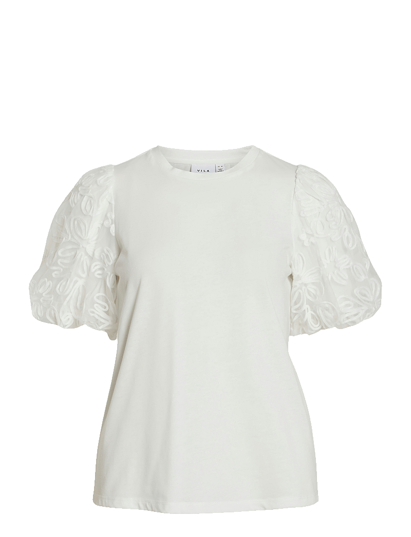 Vila - VISIMONIA O-NECK S/S TOP - kortärmade blusar - snow white - 0
