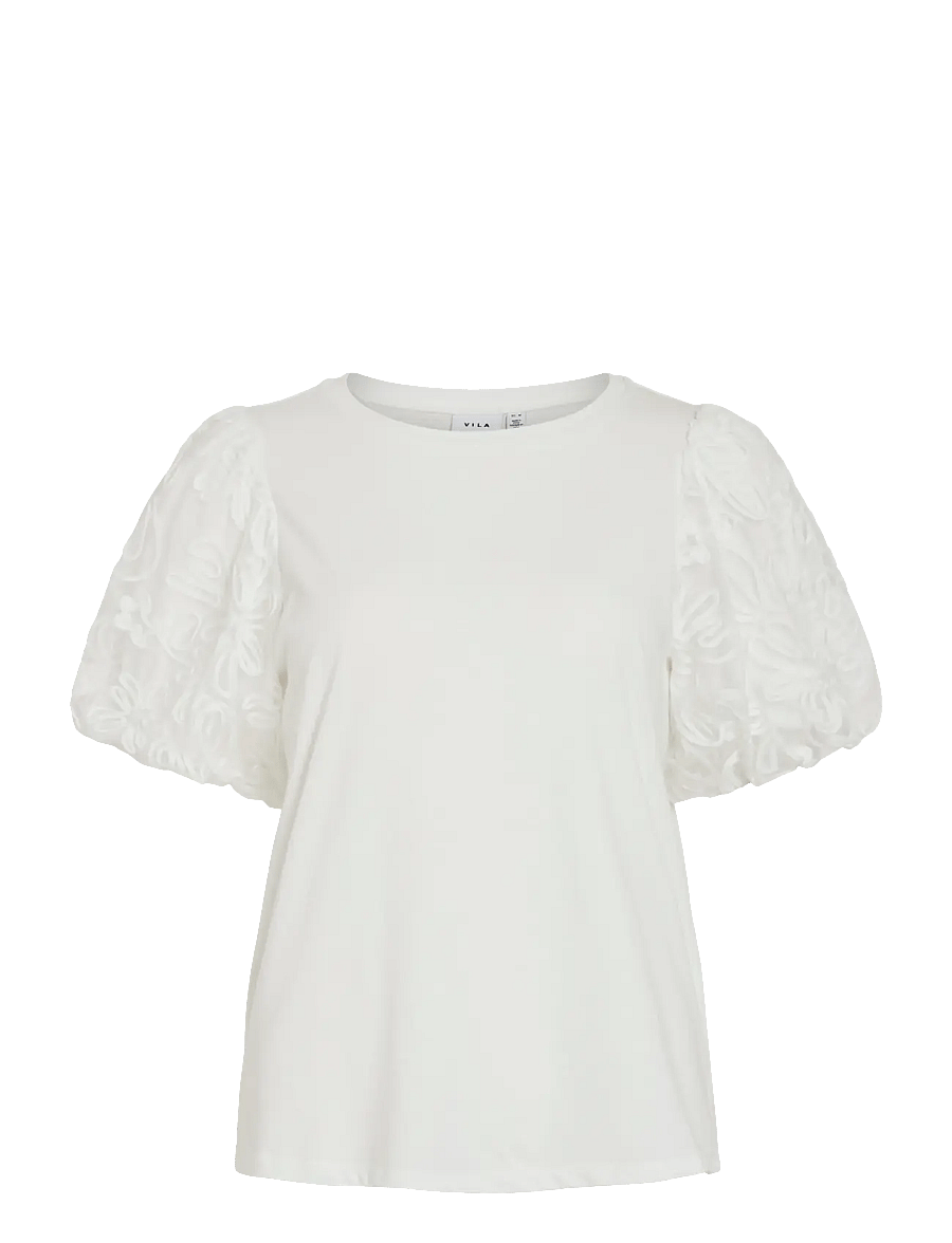 Vila - VISIMONIA O-NECK S/S TOP/1 - kortärmade blusar - snow white - 1