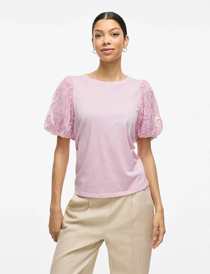 Vila - VISIMONIA O-NECK S/S TOP/1 - kurzämlige blusen - winsome orchid - 0