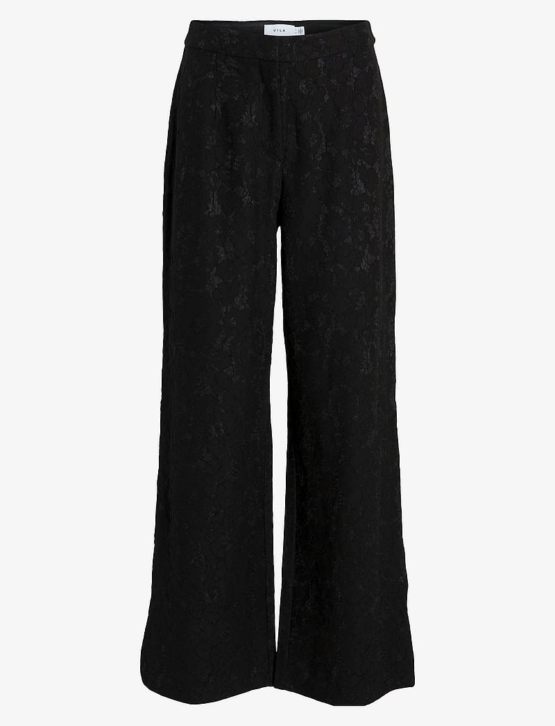 Vila - VISELA FLOWER HW PANTS - leveälahkeiset housut - black - 0