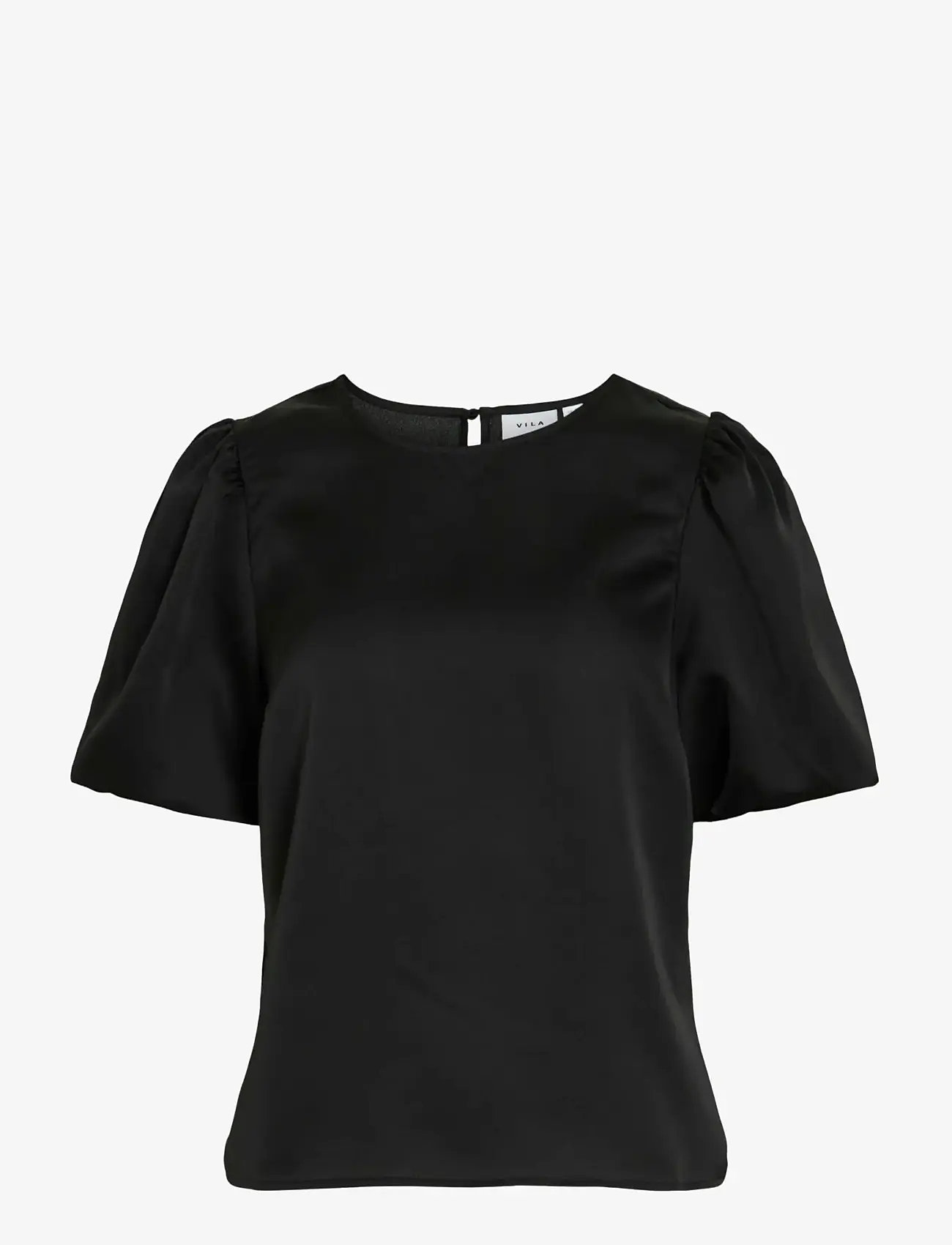 Vila - VIELLETTE 2/4 SATIN PUFF TOP - NOOS - kortærmede bluser - black - 1