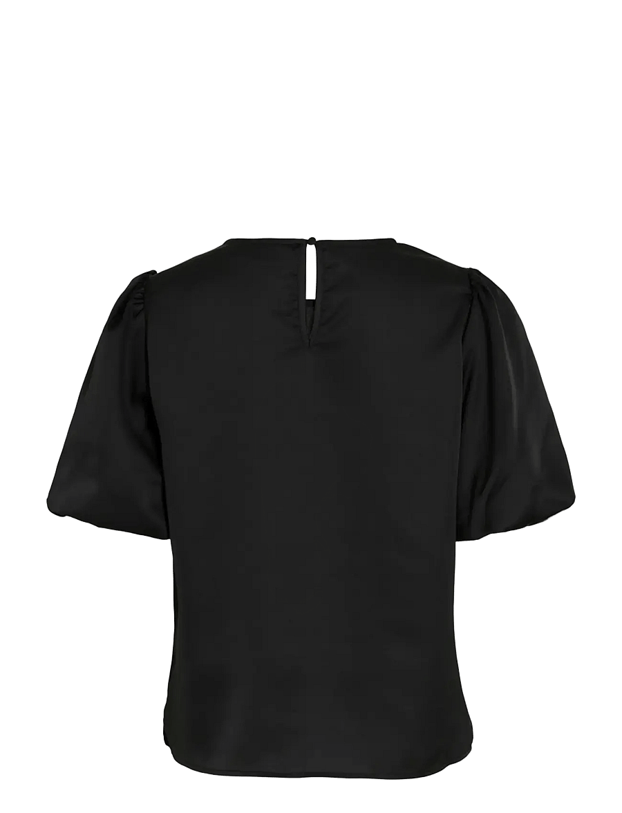 Vila - VIELLETTE 2/4 SATIN PUFF TOP - NOOS - kortärmade blusar - black - 2