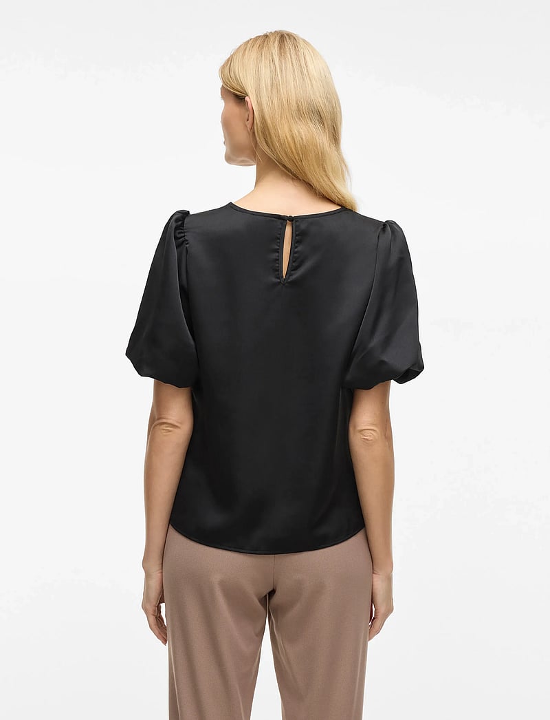 Vila - VIELLETTE 2/4 SATIN PUFF TOP - NOOS - kurzämlige blusen - black - 3
