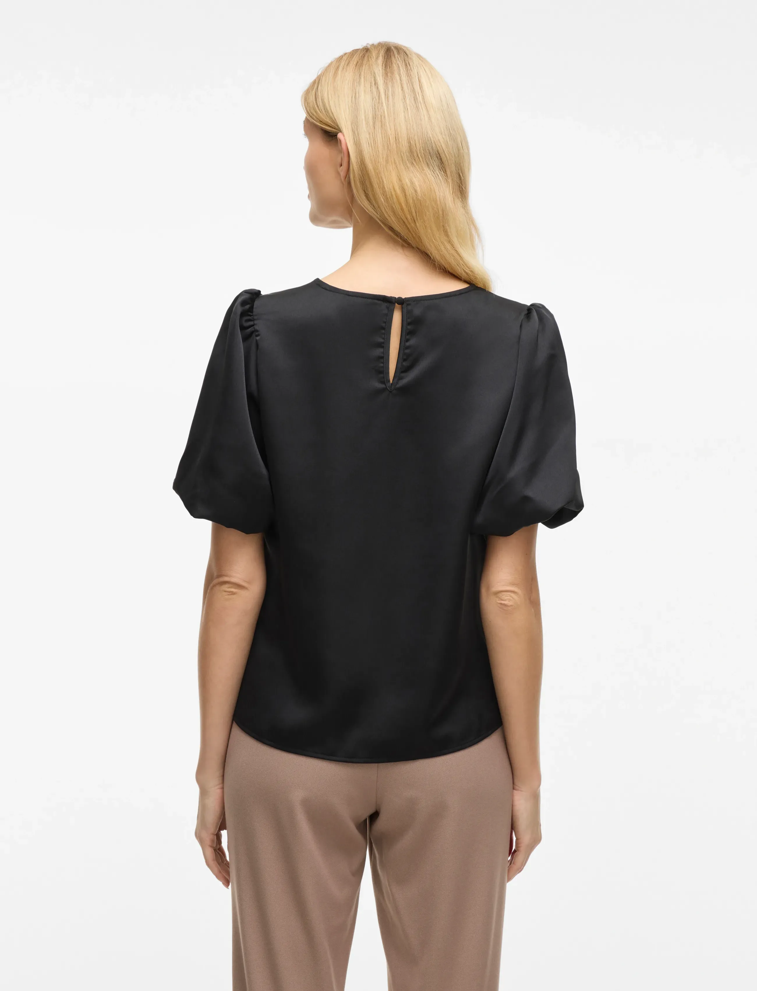 Vila - VIELLETTE 2/4 SATIN PUFF TOP - NOOS - kortärmade blusar - black - 3