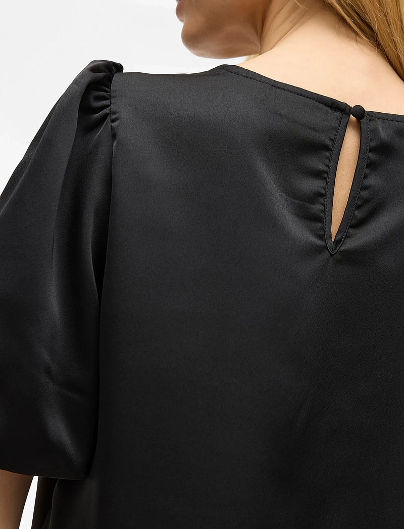 Vila - VIELLETTE 2/4 SATIN PUFF TOP - NOOS - kurzämlige blusen - black - 4