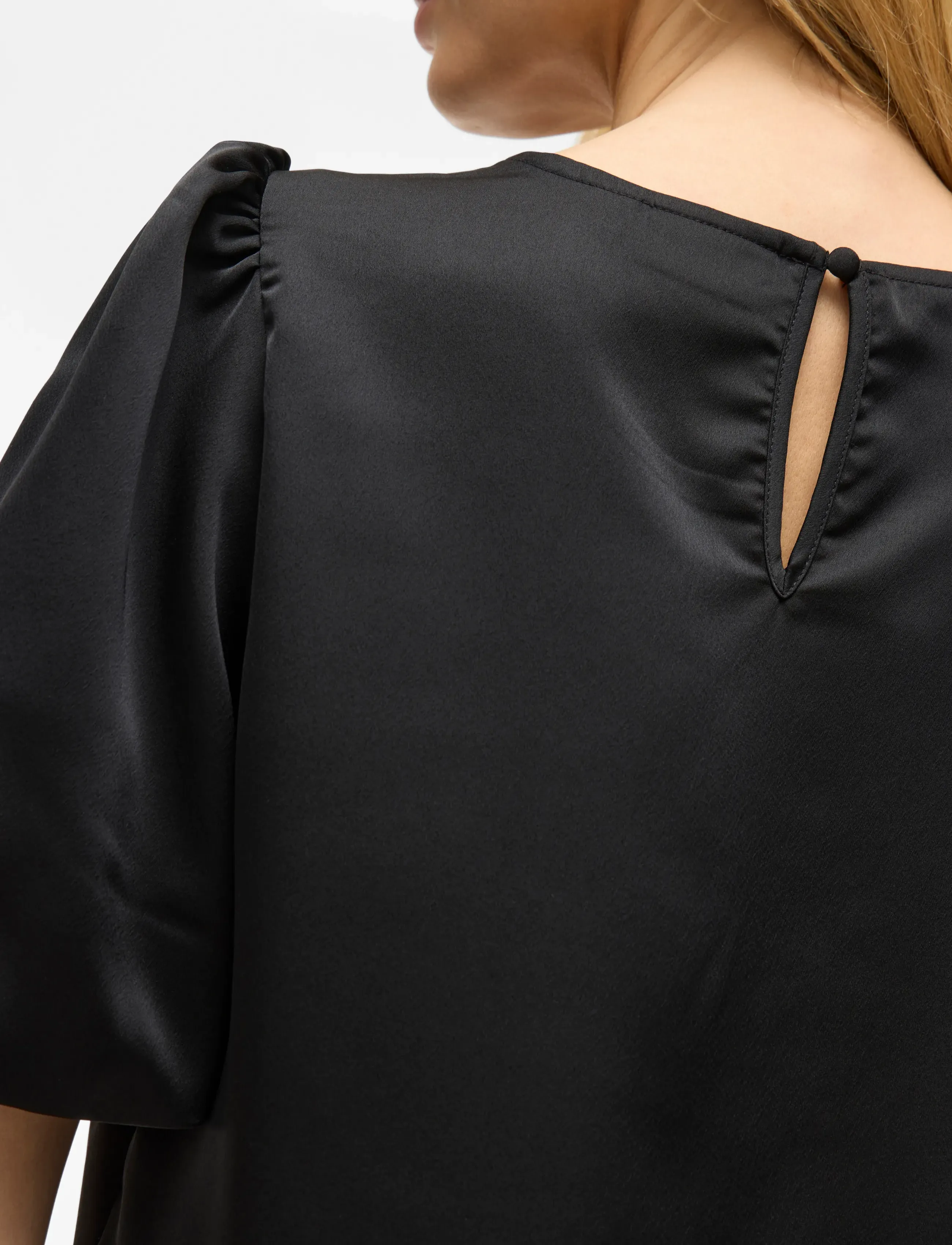 Vila - VIELLETTE 2/4 SATIN PUFF TOP - NOOS - kortärmade blusar - black - 4