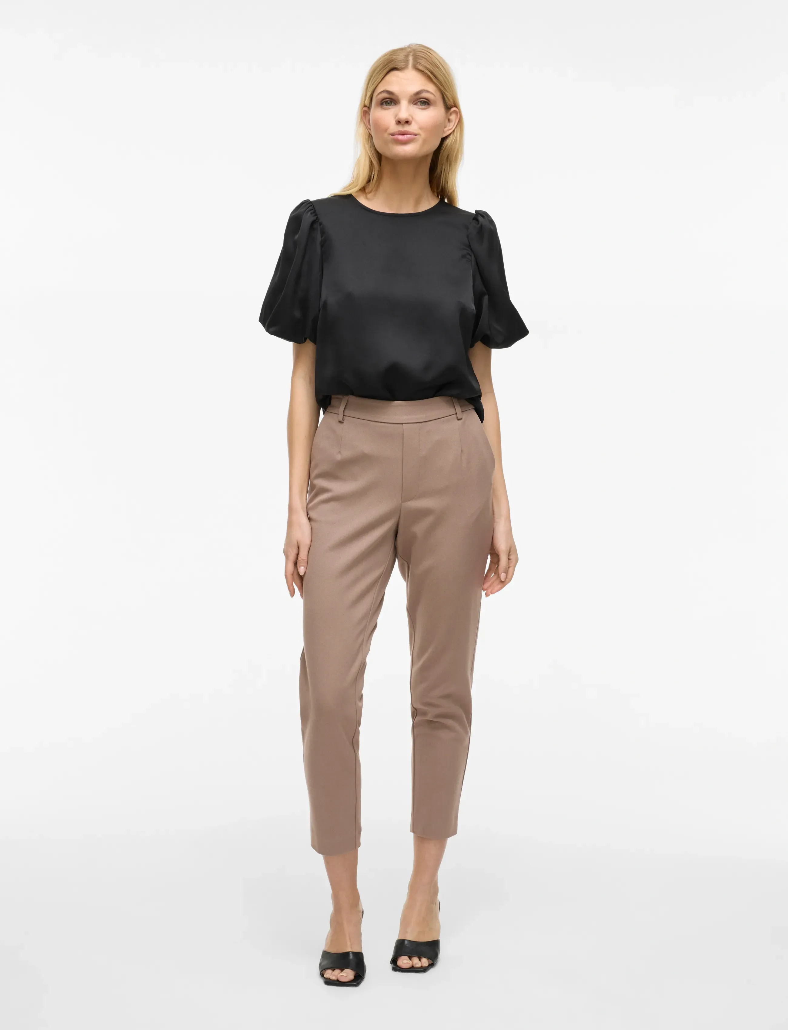 Vila - VIELLETTE 2/4 SATIN PUFF TOP - NOOS - kortärmade blusar - black - 5
