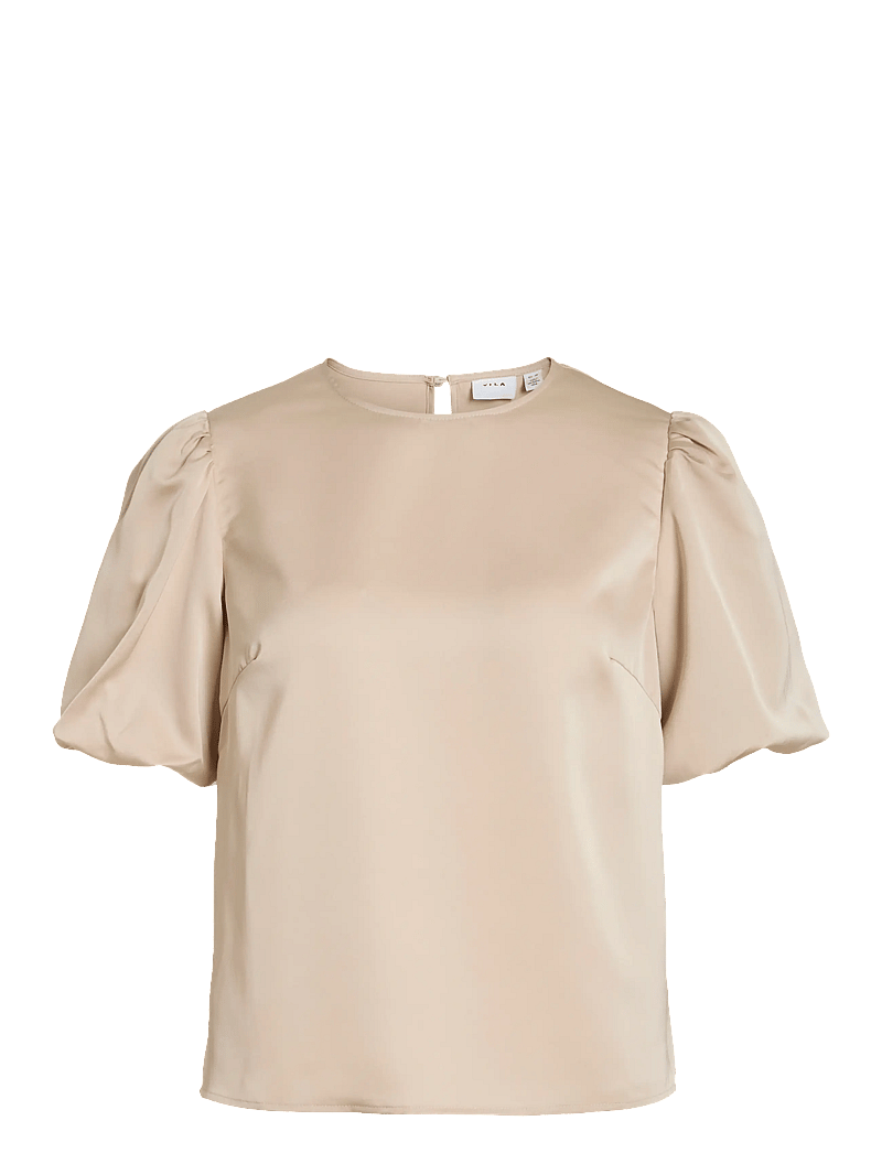 Vila - VIELLETTE 2/4 SATIN PUFF TOP - NOOS - kurzämlige blusen - cement - 1
