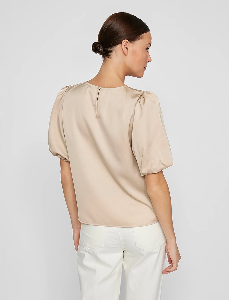 Vila - VIELLETTE 2/4 SATIN PUFF TOP - NOOS - kurzämlige blusen - cement - 3