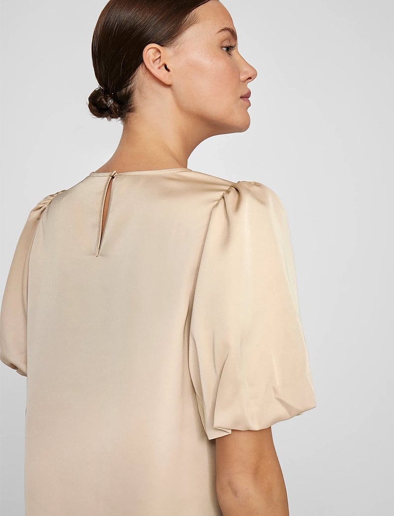 Vila - VIELLETTE 2/4 SATIN PUFF TOP - NOOS - kurzämlige blusen - cement - 4