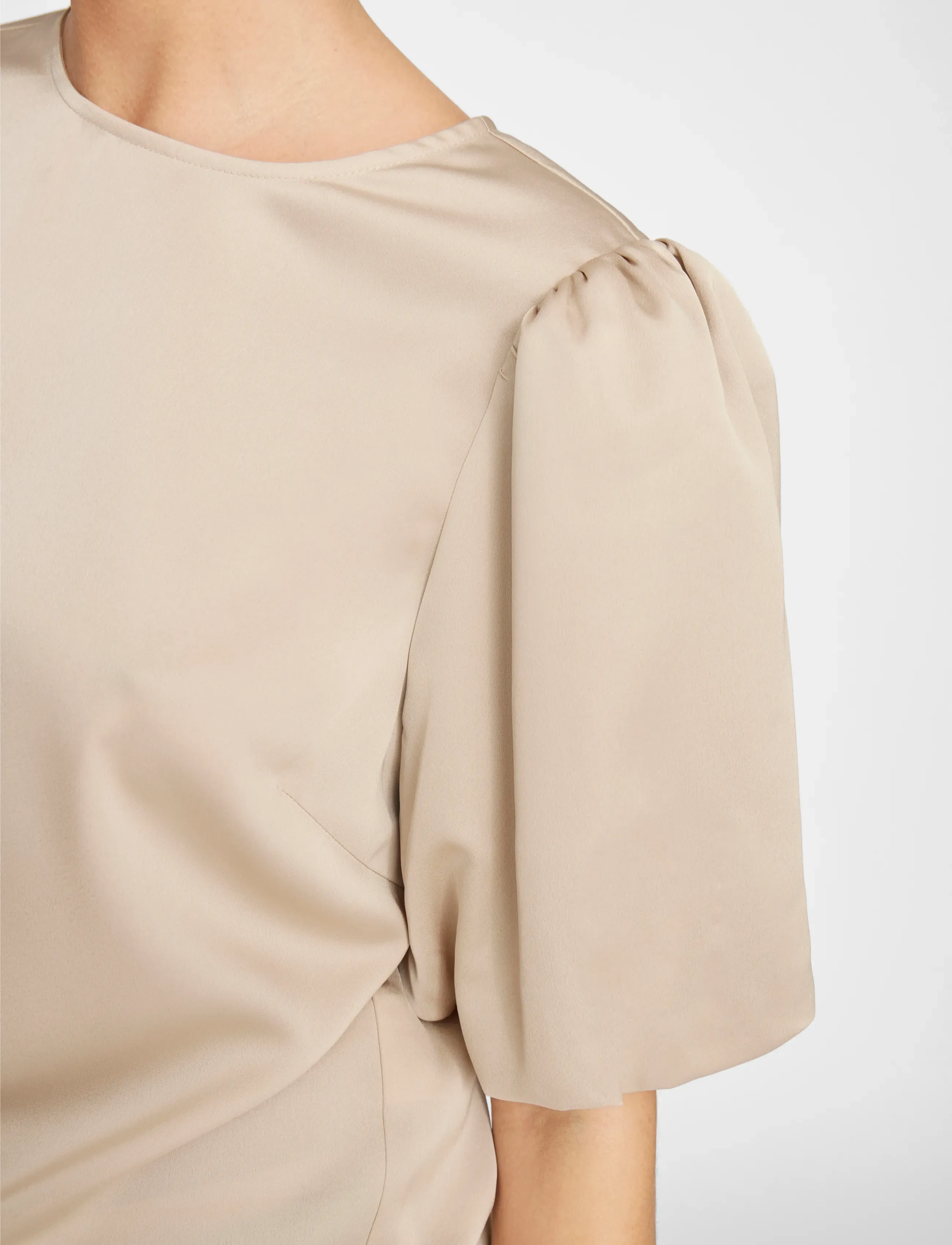 Vila - VIELLETTE 2/4 SATIN PUFF TOP - NOOS - kortärmade blusar - cement - 5