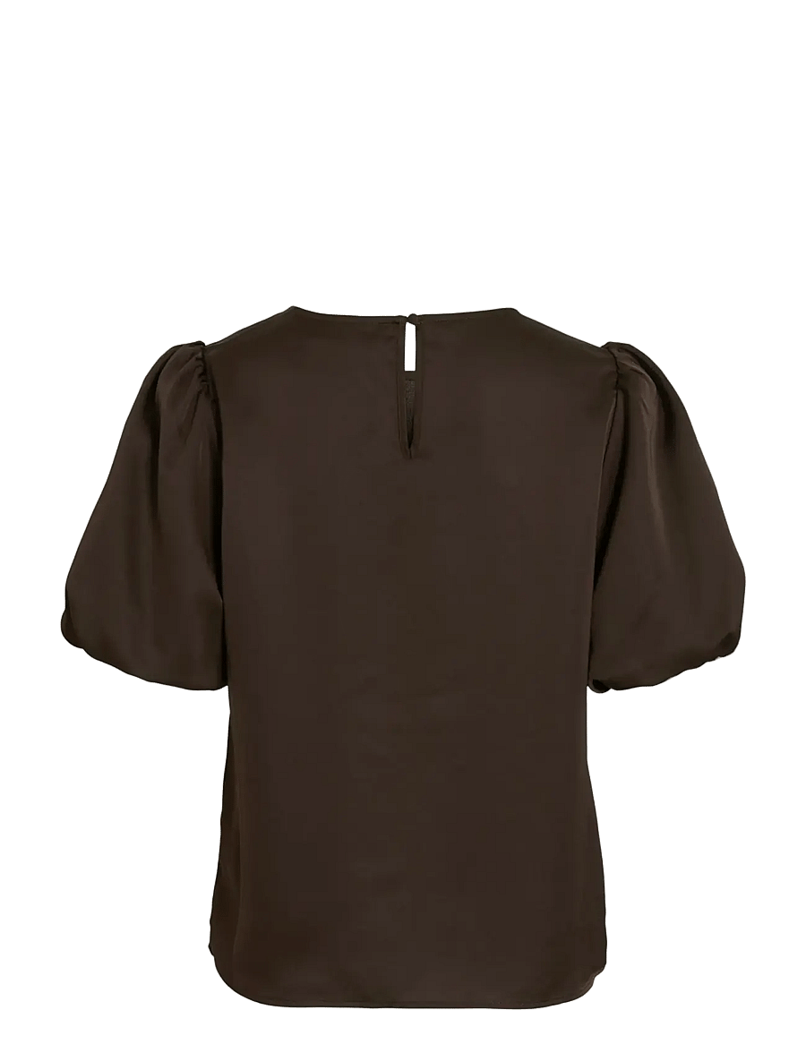 Vila - VIELLETTE 2/4 SATIN PUFF TOP - NOOS - kortärmade blusar - coffee bean - 2