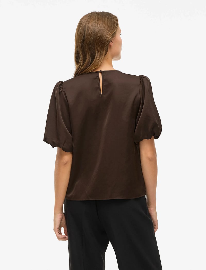 Vila - VIELLETTE 2/4 SATIN PUFF TOP - NOOS - kurzämlige blusen - coffee bean - 3