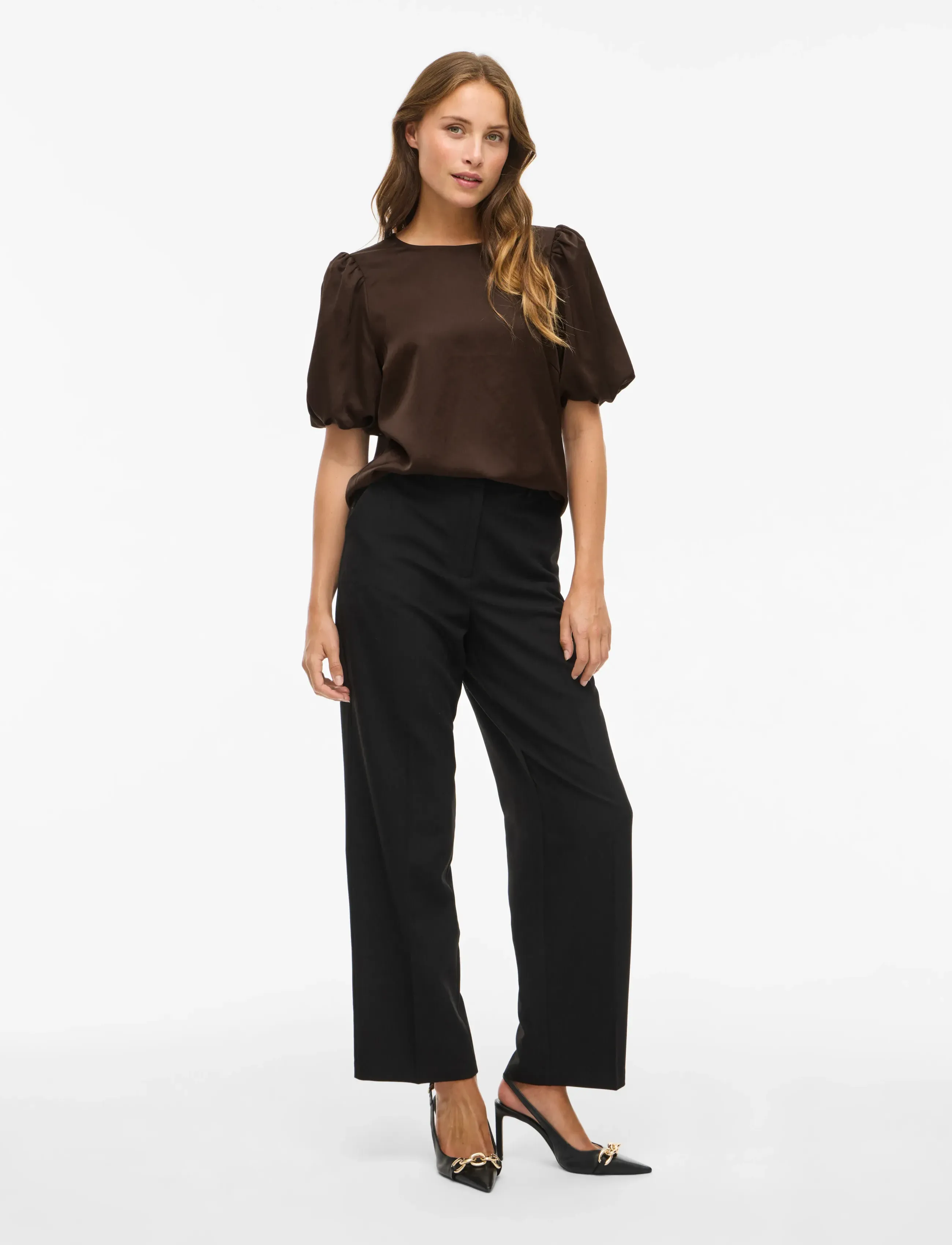 Vila - VIELLETTE 2/4 SATIN PUFF TOP - NOOS - short-sleeved blouses - coffee bean - 4