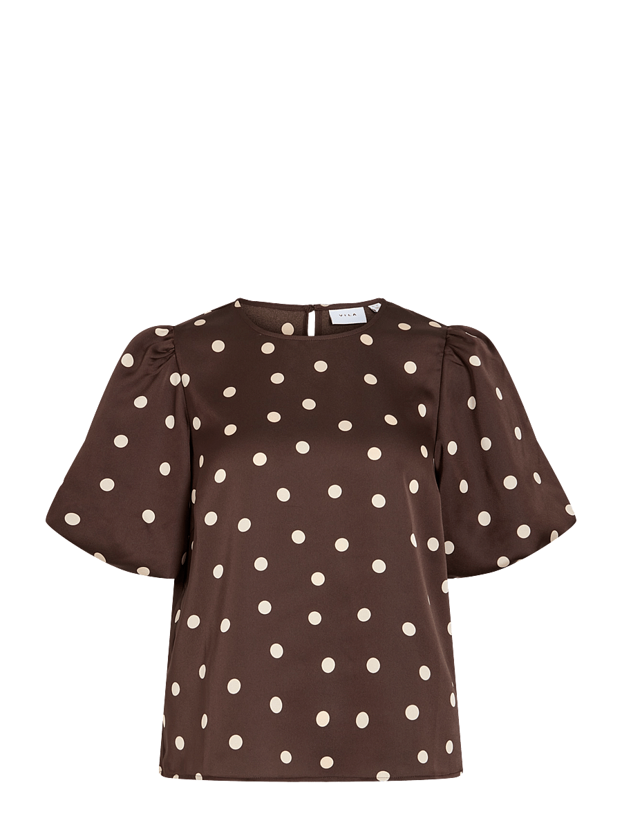 Vila - VIELLETTE 2/4 SATIN PUFF TOP - NOOS - kurzärmelige blusen - coffee bean - 1