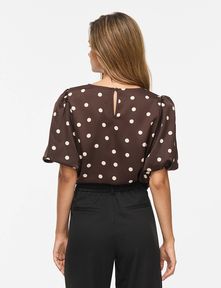Vila - VIELLETTE 2/4 SATIN PUFF TOP - NOOS - kurzärmelige blusen - coffee bean - 3