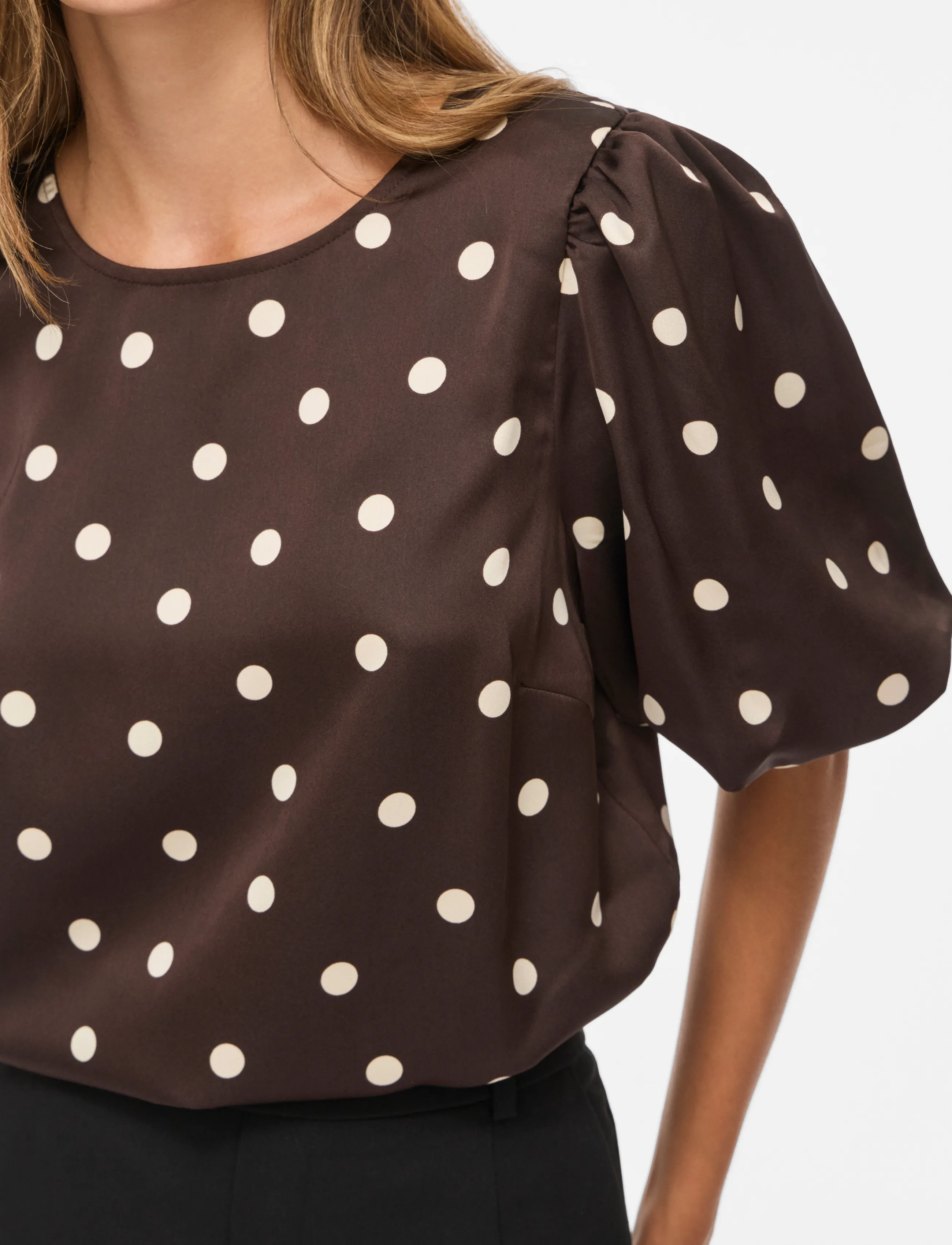 Vila - VIELLETTE 2/4 SATIN PUFF TOP - NOOS - lühikeste varrukatega pluusid - coffee bean - 5