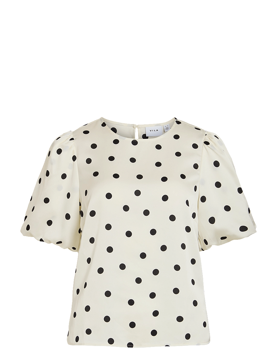 Vila - VIELLETTE 2/4 SATIN PUFF TOP - NOOS - kurzärmelige blusen - egret - 1