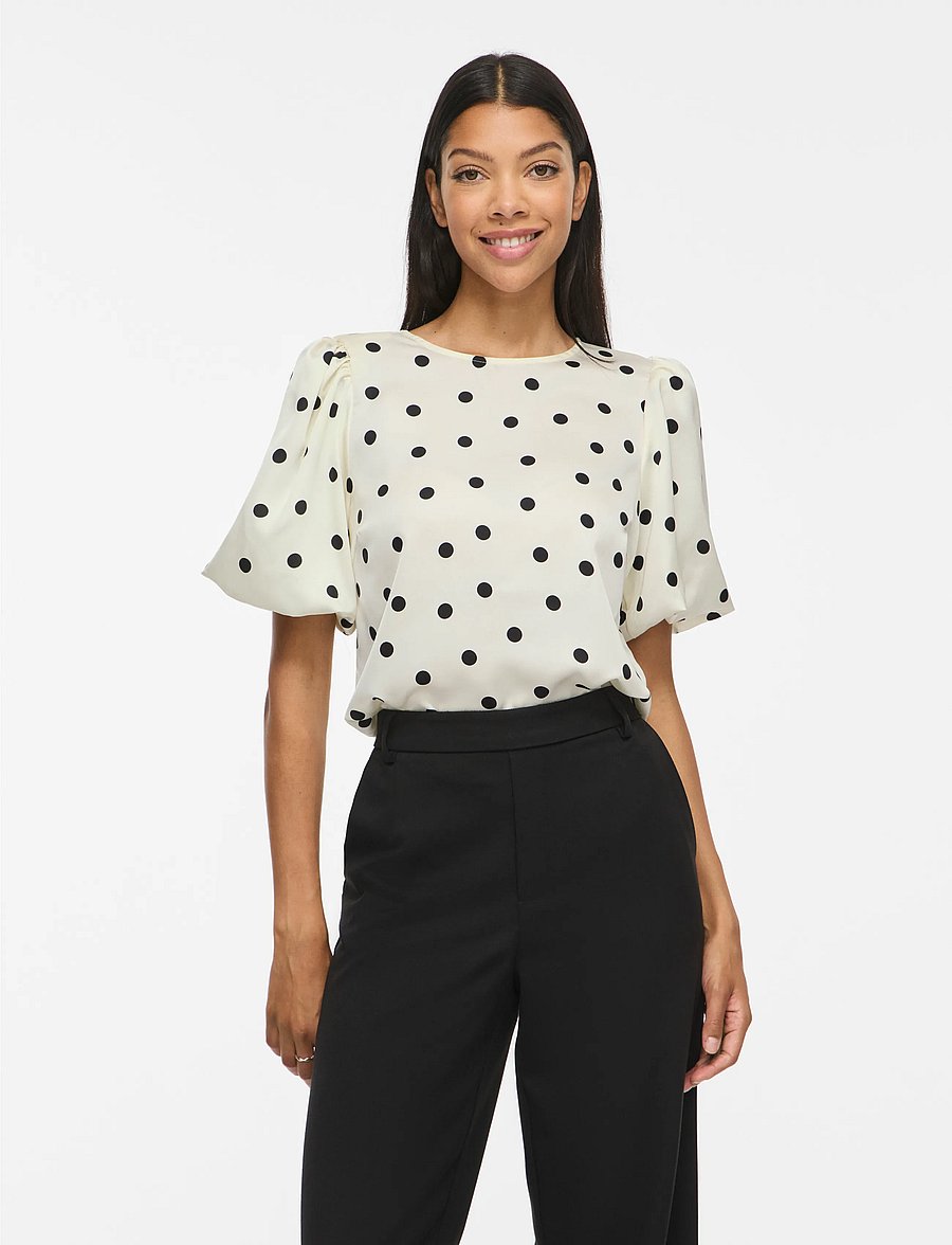 Vila - VIELLETTE 2/4 SATIN PUFF TOP - NOOS - kurzärmelige blusen - egret - 0