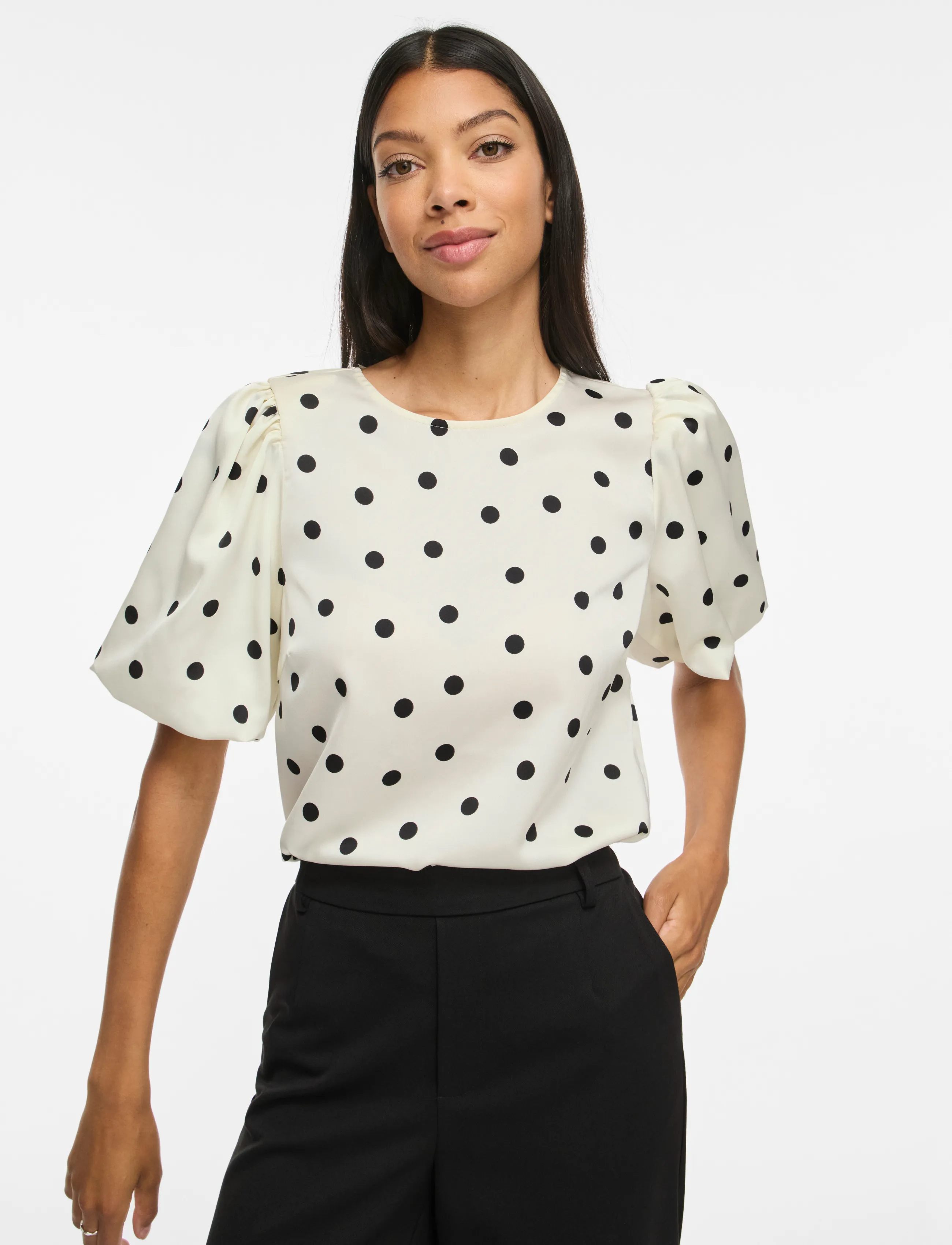 Vila - VIELLETTE 2/4 SATIN PUFF TOP - NOOS - kurzärmelige blusen - egret - 5
