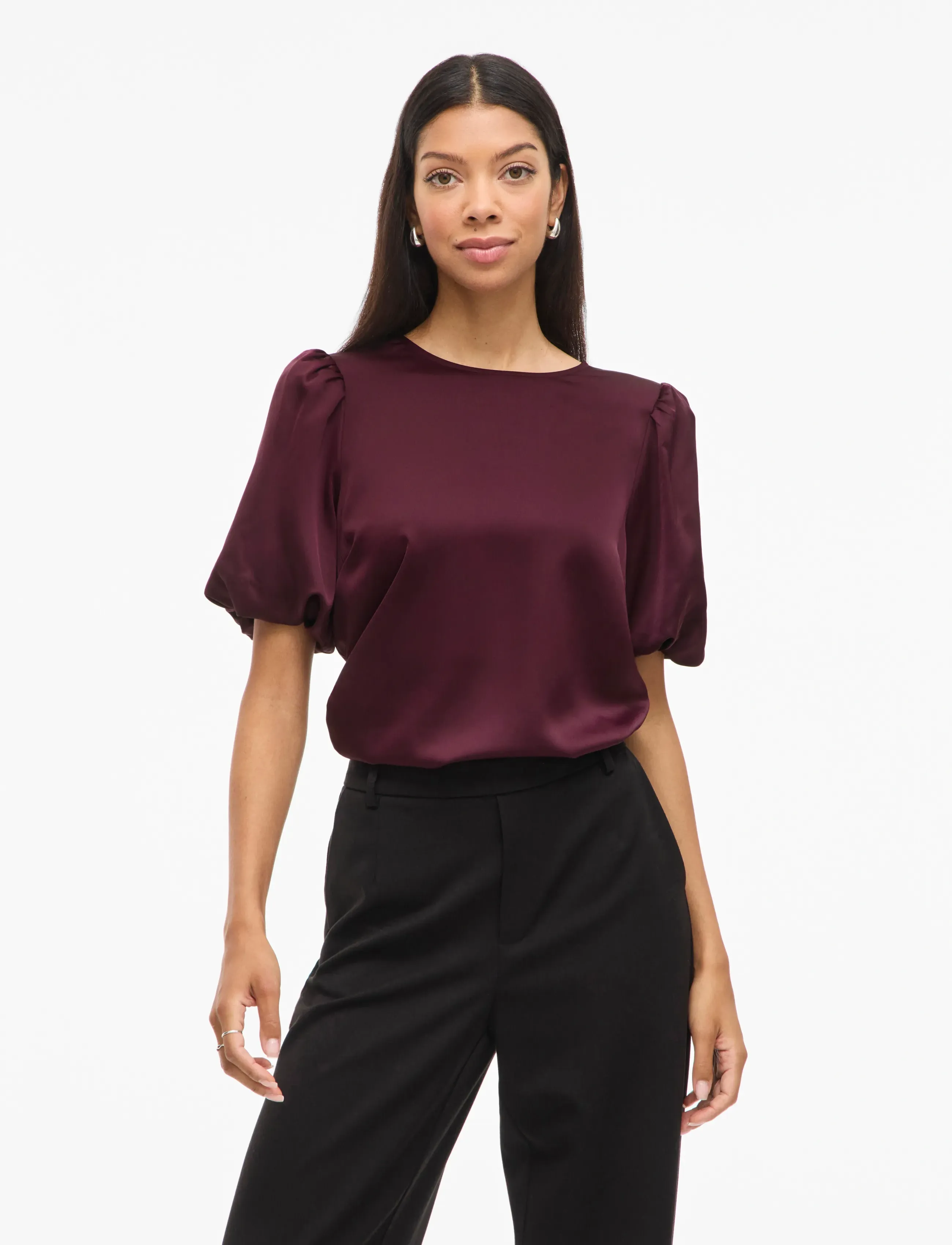 Vila VIELLETTE 2/4 SATIN PUFF TOP - NOOS - Kortærmede bluser - FIG / burgundy