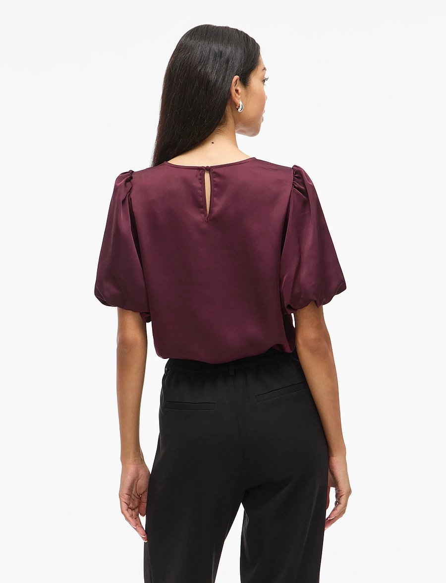 Vila - VIELLETTE 2/4 SATIN PUFF TOP - NOOS - kurzärmelige blusen - fig - 4