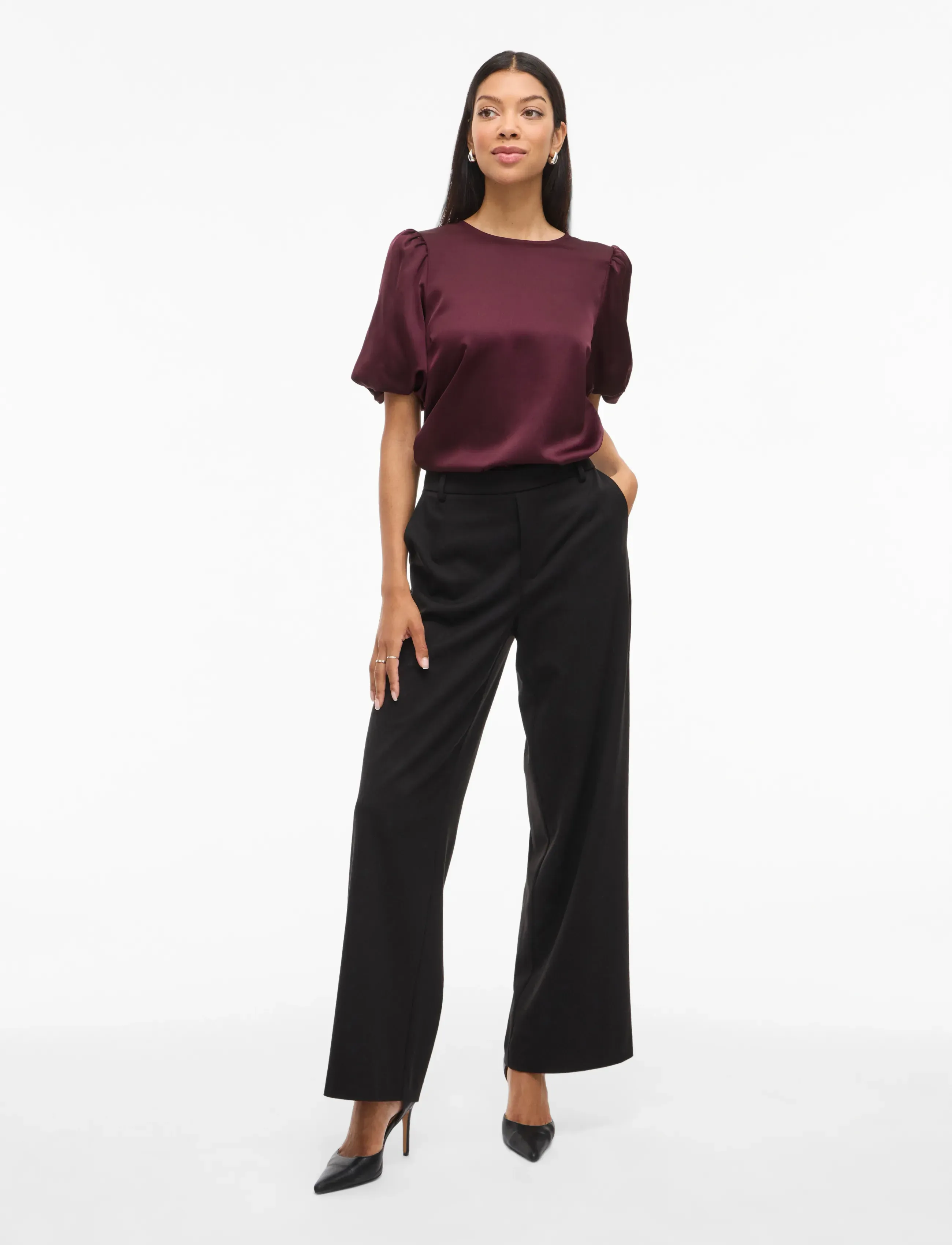 Vila - VIELLETTE 2/4 SATIN PUFF TOP - NOOS - short-sleeved blouses - fig - 5