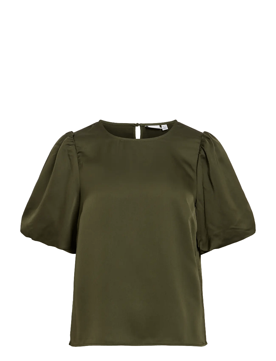 Vila - VIELLETTE 2/4 SATIN PUFF TOP - NOOS - kortärmade blusar - forest night - 1