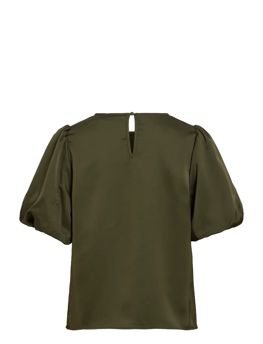 Vila - VIELLETTE 2/4 SATIN PUFF TOP - NOOS - kortärmade blusar - forest night - 2