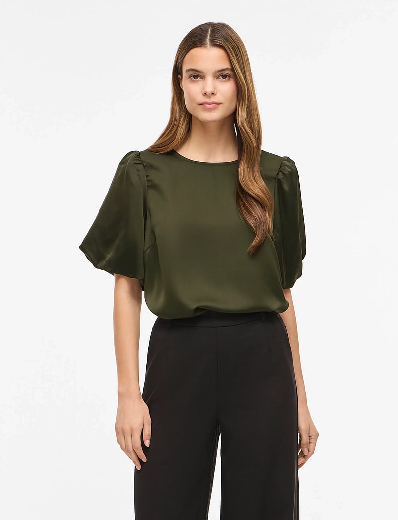 Vila - VIELLETTE 2/4 SATIN PUFF TOP - NOOS - kurzämlige blusen - forest night - 0