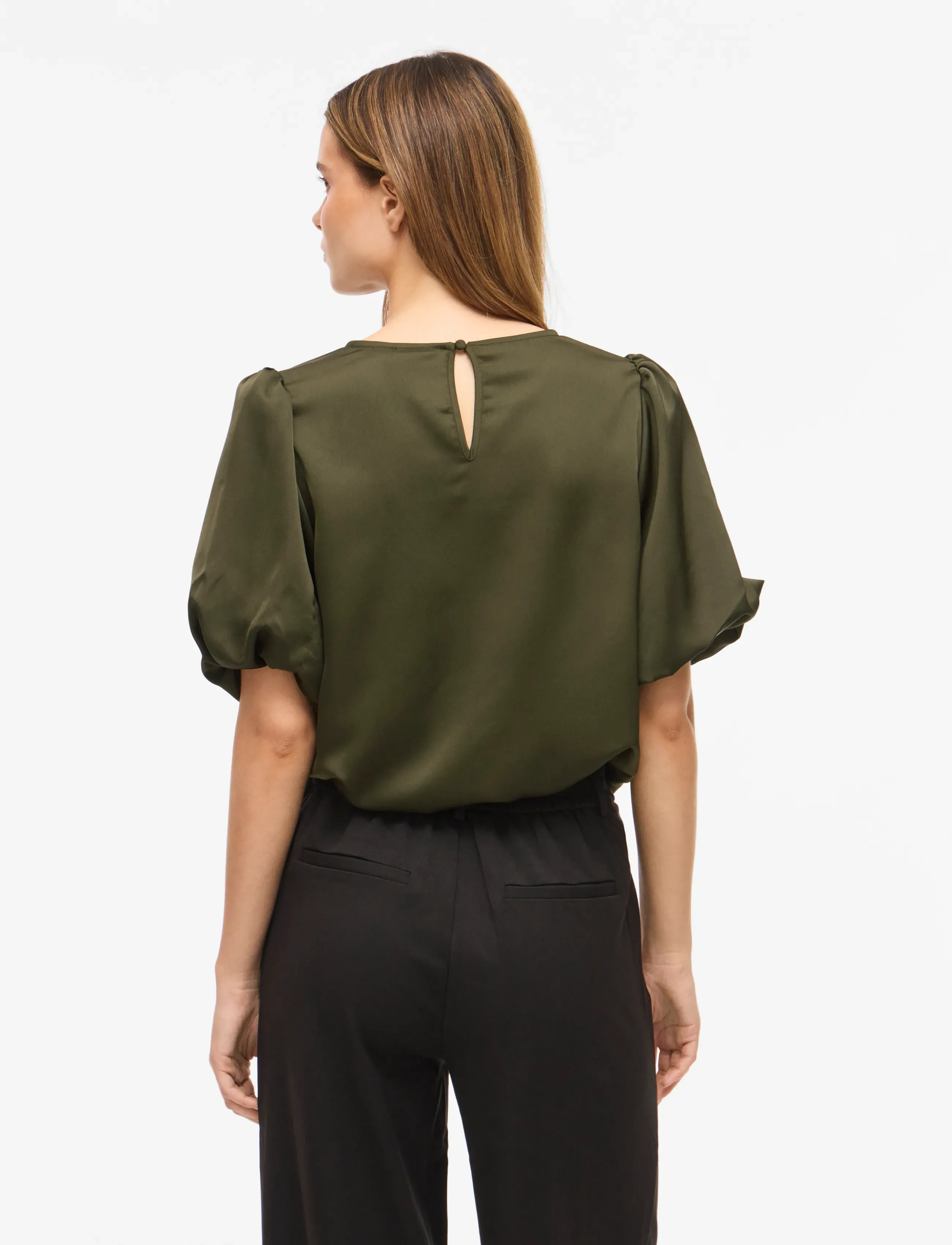 Vila - VIELLETTE 2/4 SATIN PUFF TOP - NOOS - kortärmade blusar - forest night - 3
