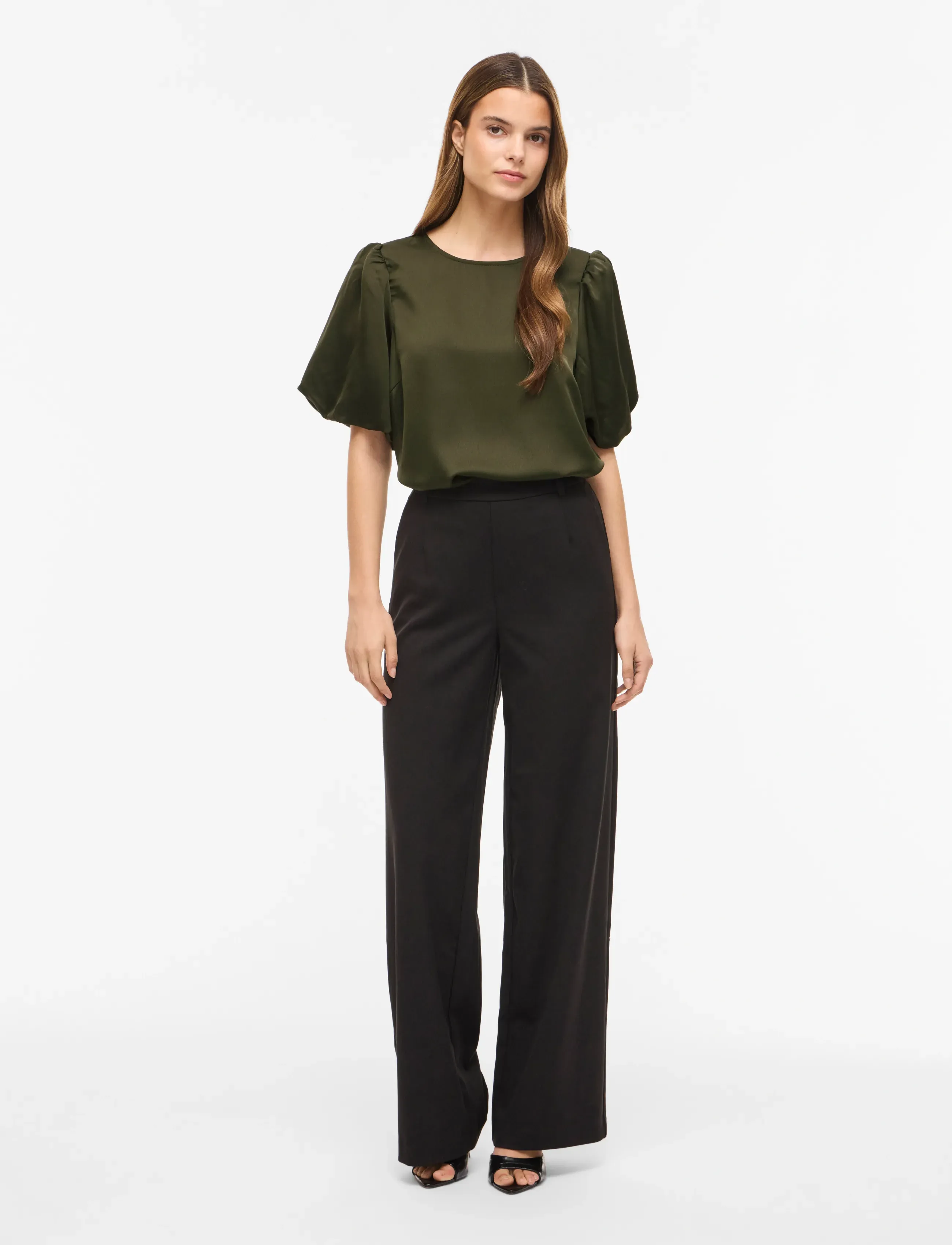 Vila - VIELLETTE 2/4 SATIN PUFF TOP - NOOS - kortärmade blusar - forest night - 4