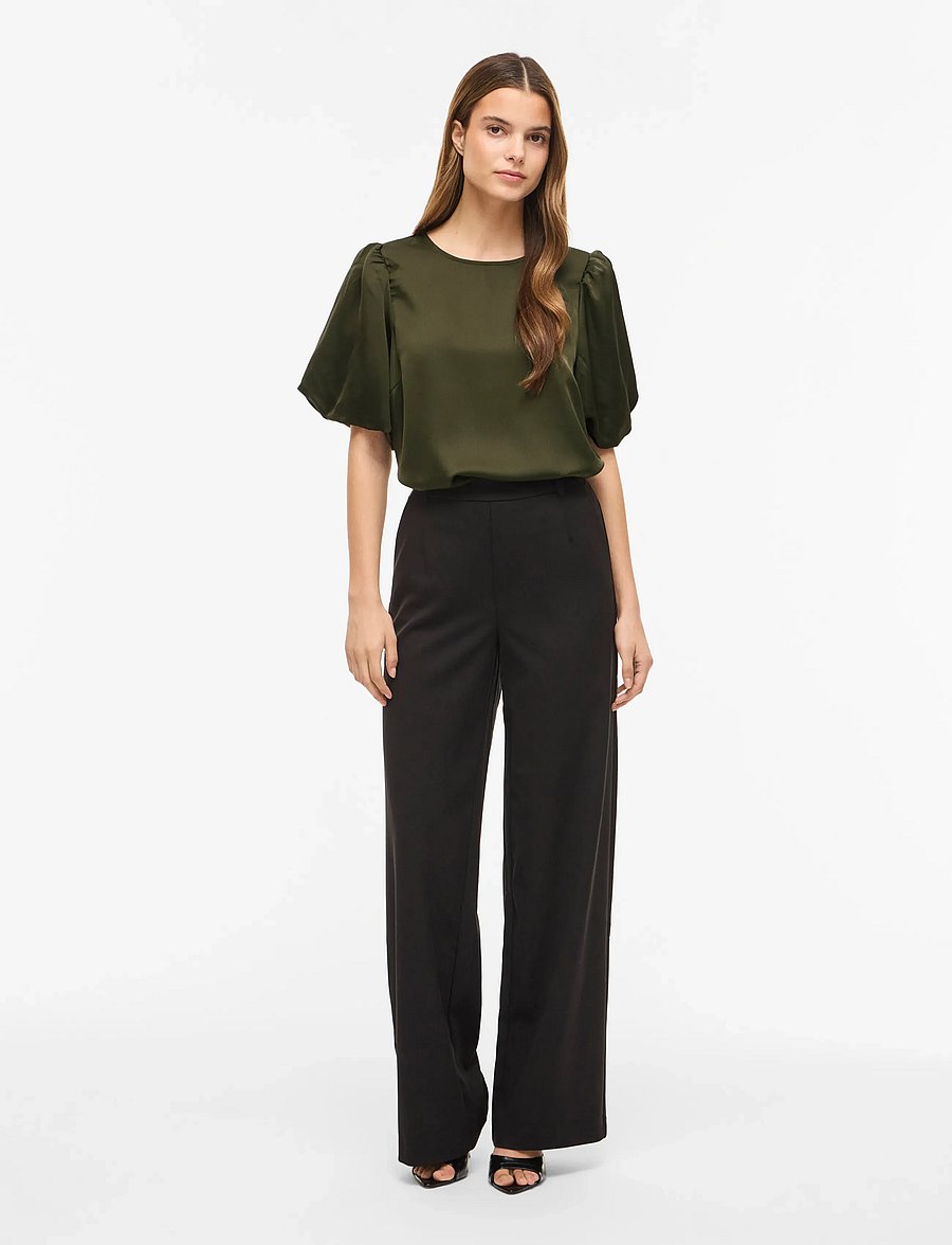 Vila - VIELLETTE 2/4 SATIN PUFF TOP - NOOS - kortärmade blusar - forest night - 4