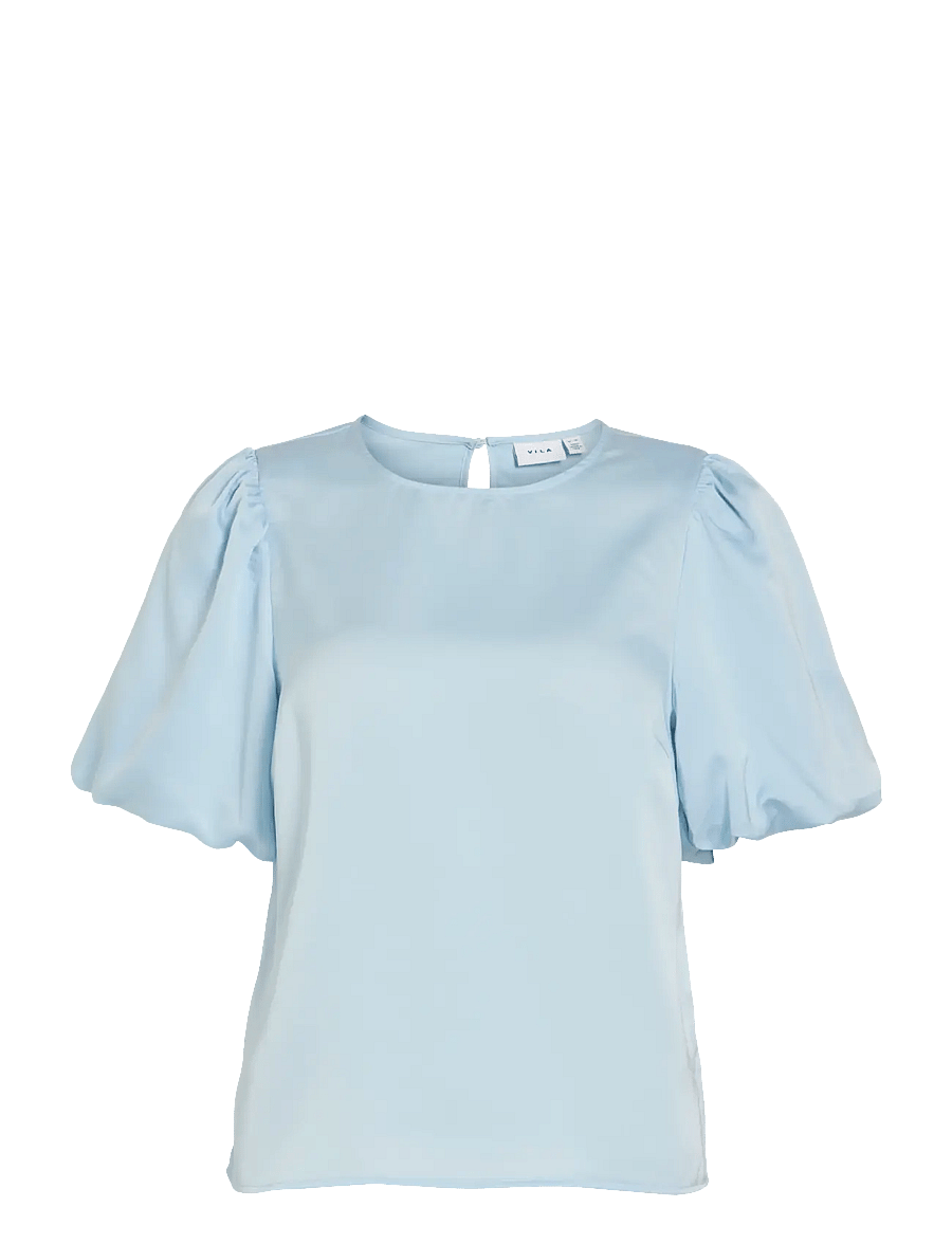 Vila - VIELLETTE 2/4 SATIN PUFF TOP - NOOS - kortärmade blusar - nantucket breeze - 1