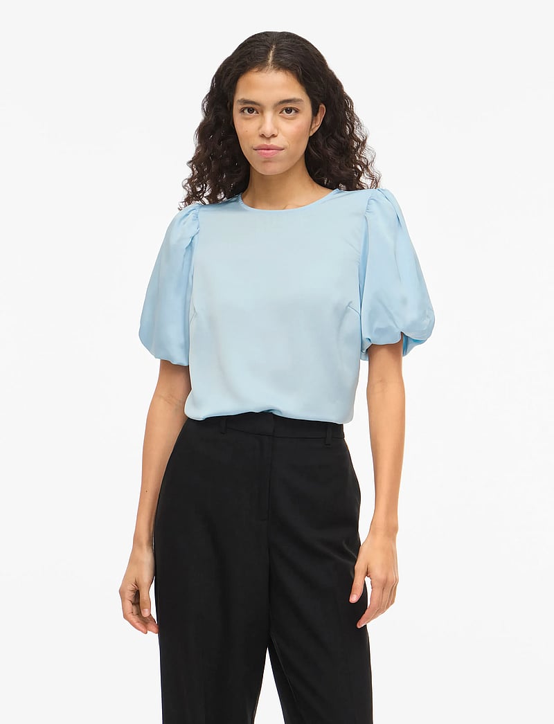 Vila - VIELLETTE 2/4 SATIN PUFF TOP - NOOS - kurzämlige blusen - nantucket breeze - 0