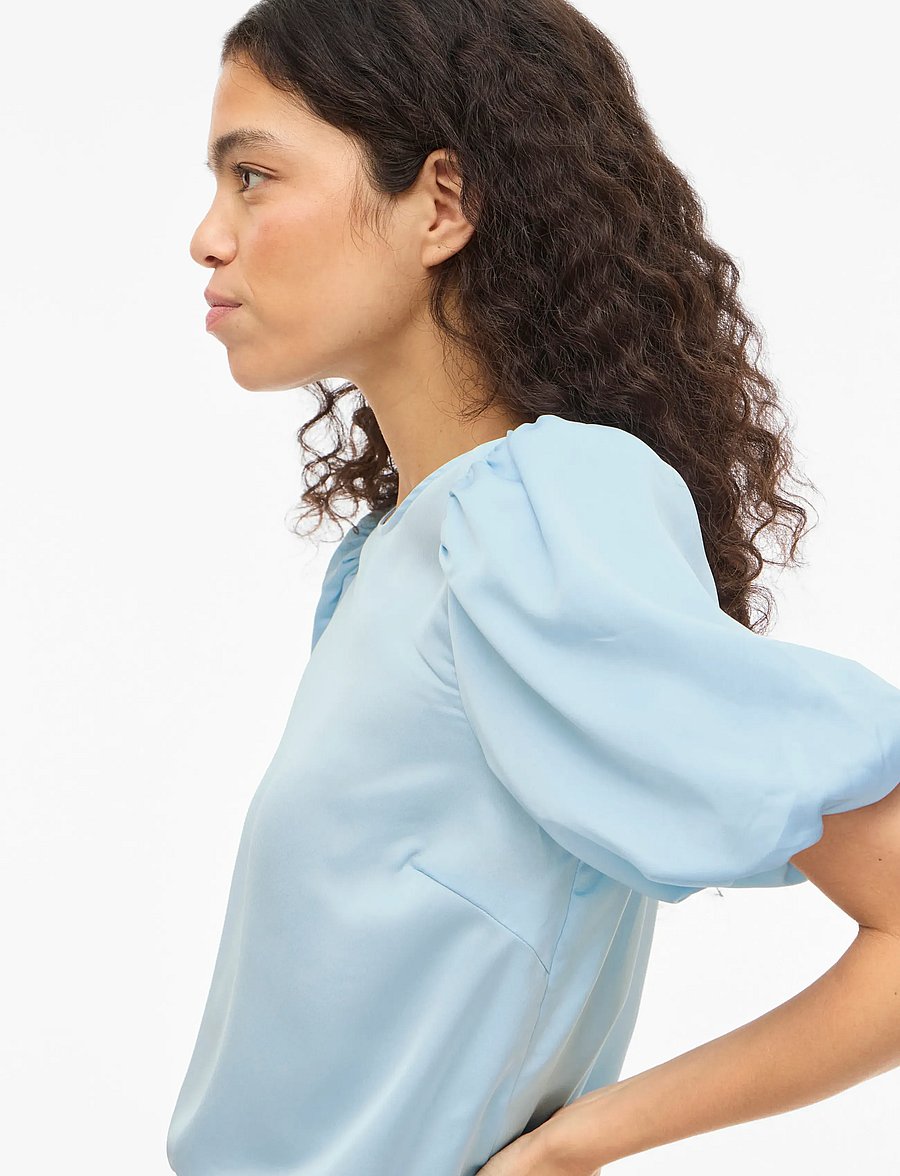 Vila - VIELLETTE 2/4 SATIN PUFF TOP - NOOS - kortärmade blusar - nantucket breeze - 5