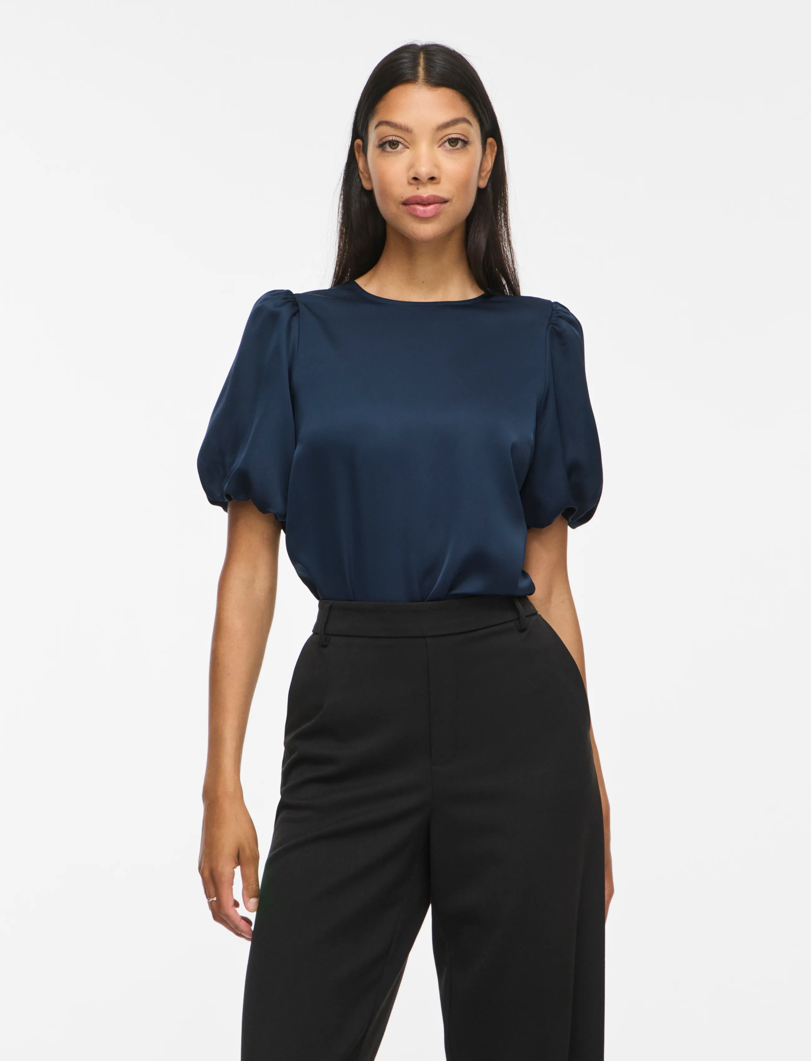 Vila - VIELLETTE 2/4 SATIN PUFF TOP - NOOS - short-sleeved blouses - navy blazer - 0