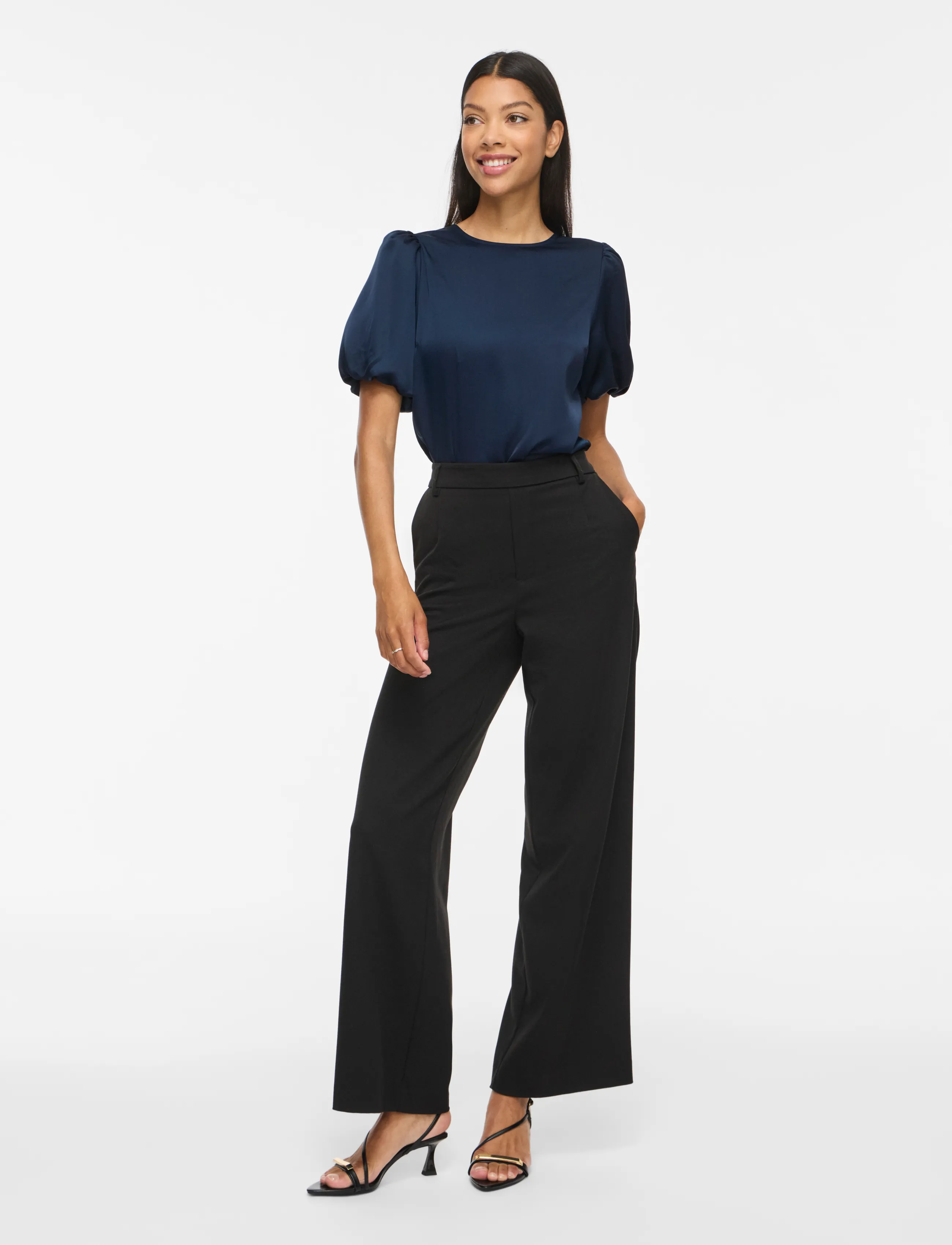 Vila - VIELLETTE 2/4 SATIN PUFF TOP - NOOS - short-sleeved blouses - navy blazer - 4