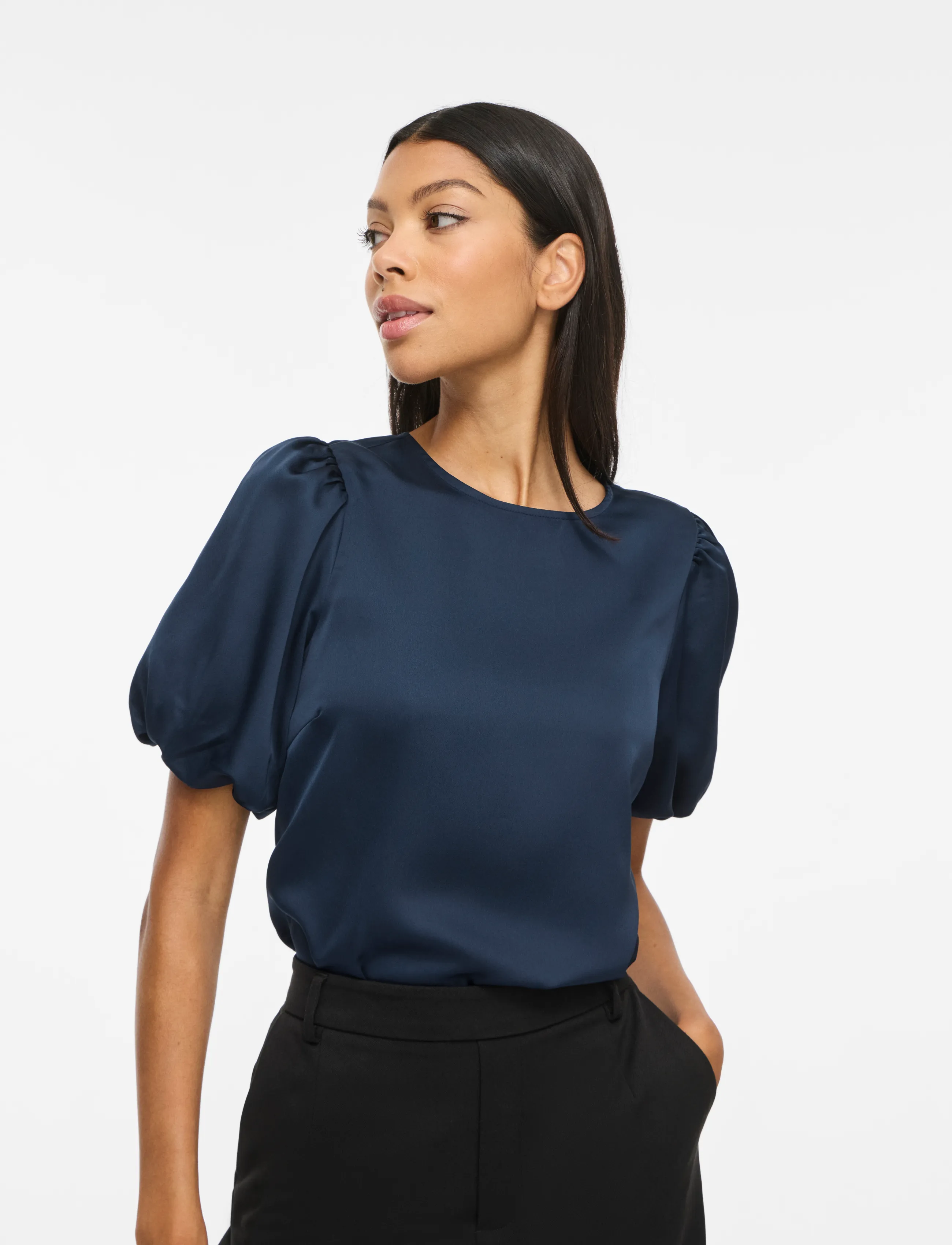 Vila - VIELLETTE 2/4 SATIN PUFF TOP - NOOS - short-sleeved blouses - navy blazer - 5