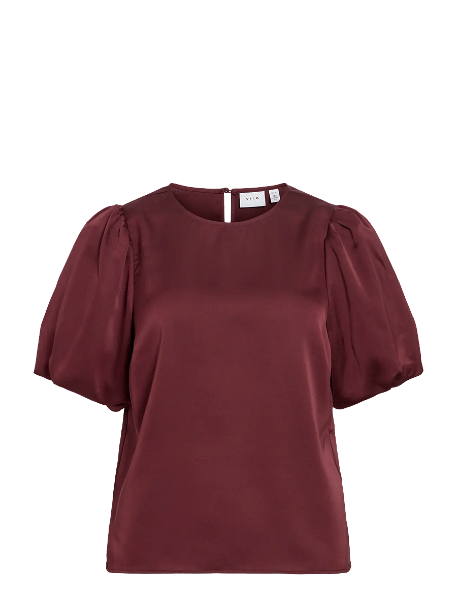 Vila - VIELLETTE 2/4 SATIN PUFF TOP - NOOS - kortärmade blusar - port royale - 1