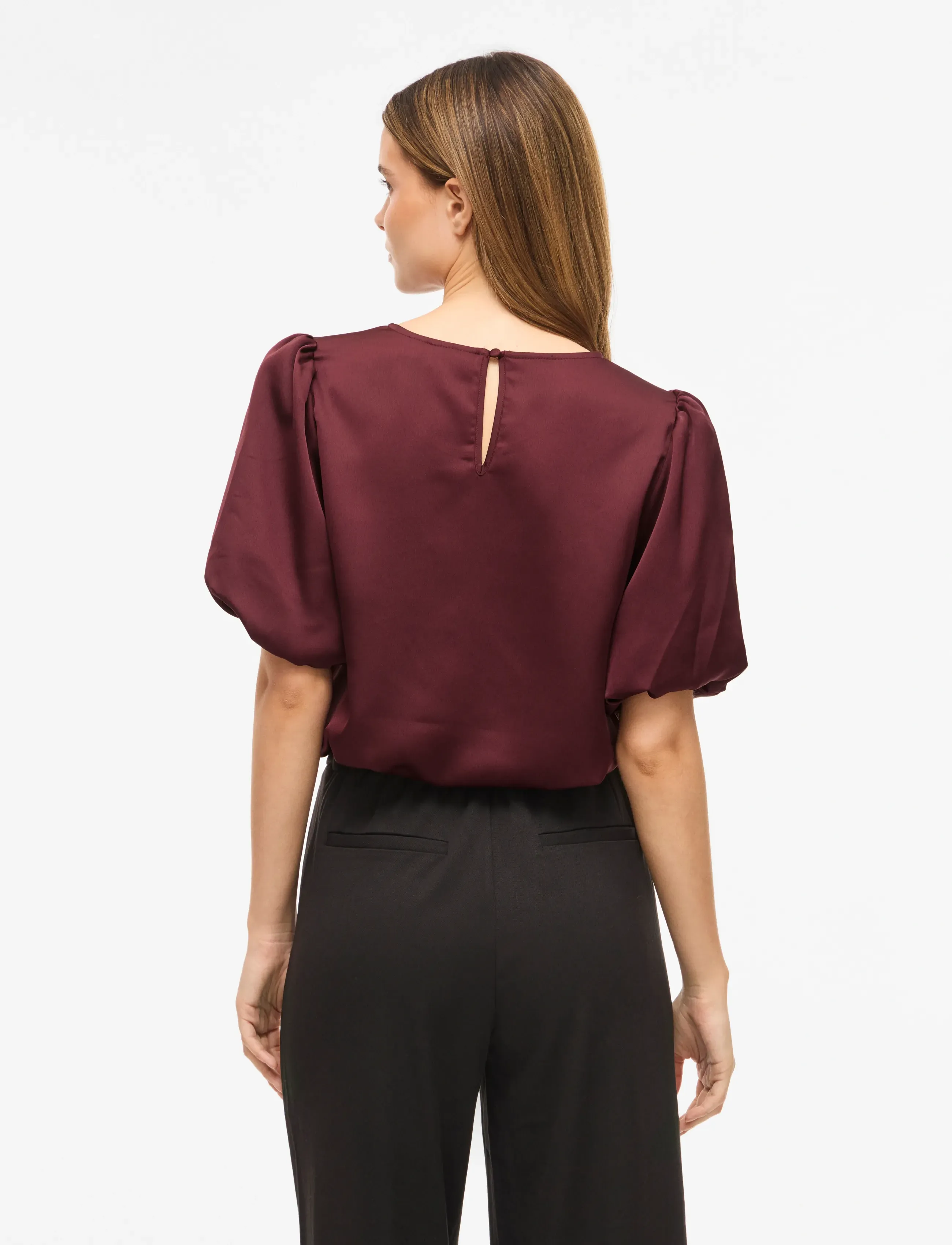 Vila - VIELLETTE 2/4 SATIN PUFF TOP - NOOS - kortärmade blusar - port royale - 3