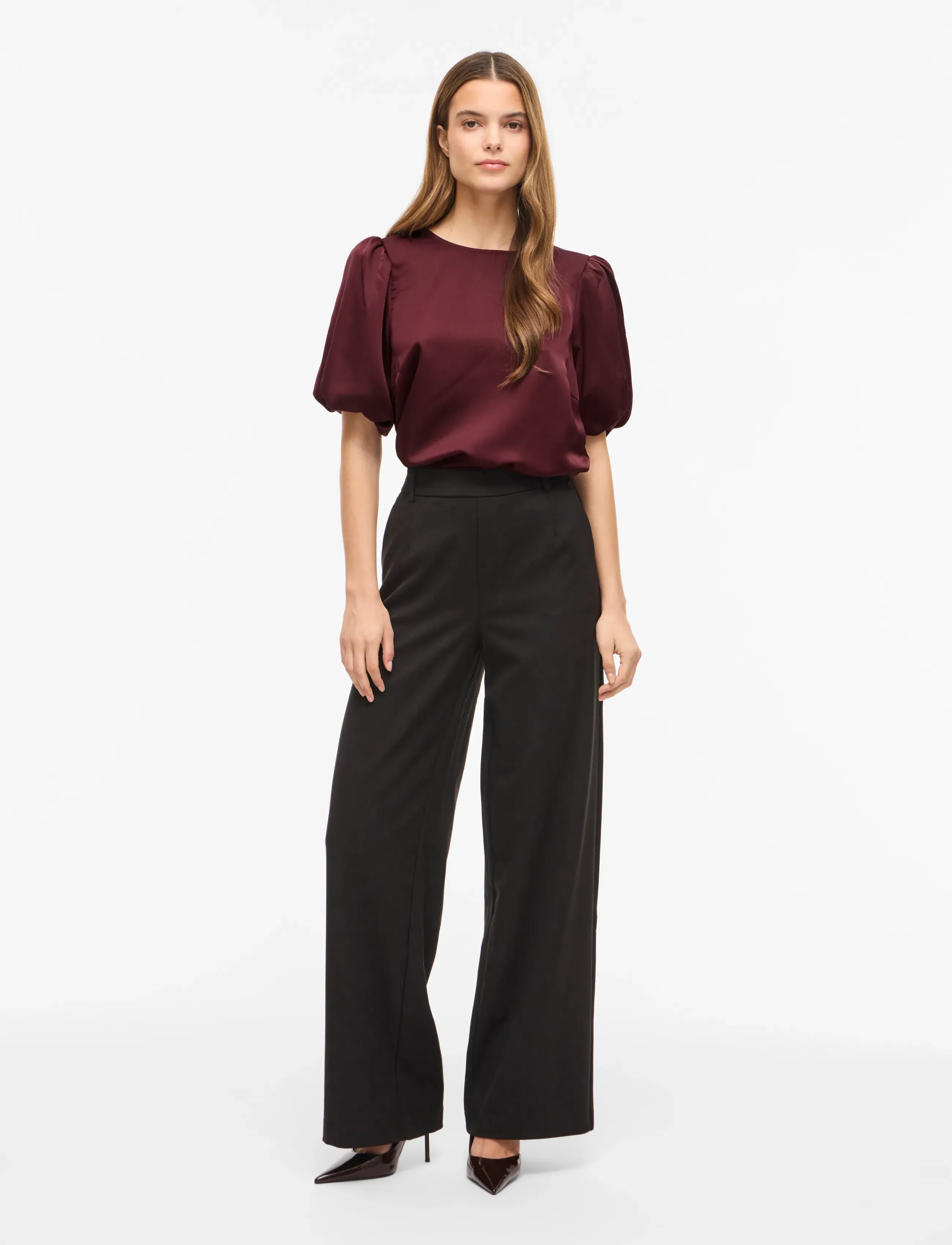 Vila - VIELLETTE 2/4 SATIN PUFF TOP - NOOS - kortärmade blusar - port royale - 4