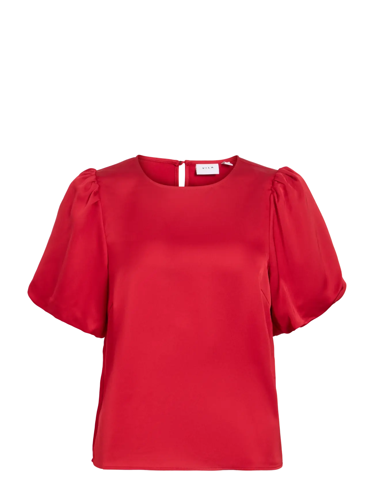 Vila - VIELLETTE 2/4 SATIN PUFF TOP - NOOS - kortärmade blusar - savvy red - 1
