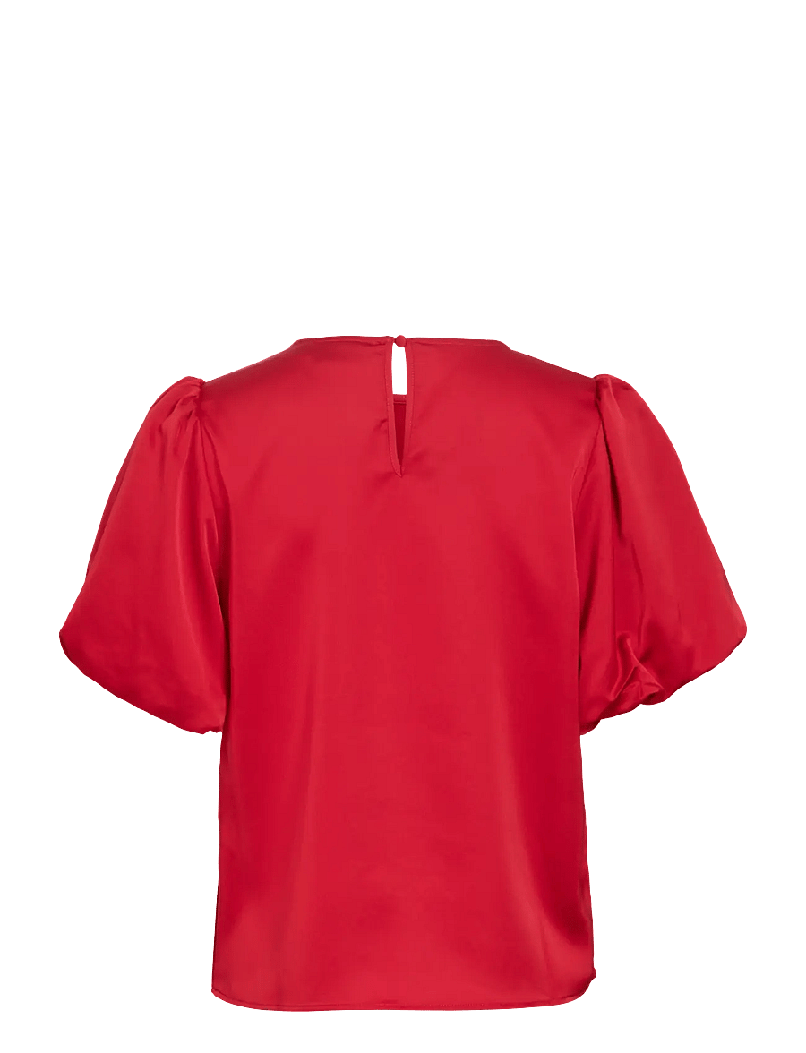 Vila - VIELLETTE 2/4 SATIN PUFF TOP - NOOS - kortärmade blusar - savvy red - 2