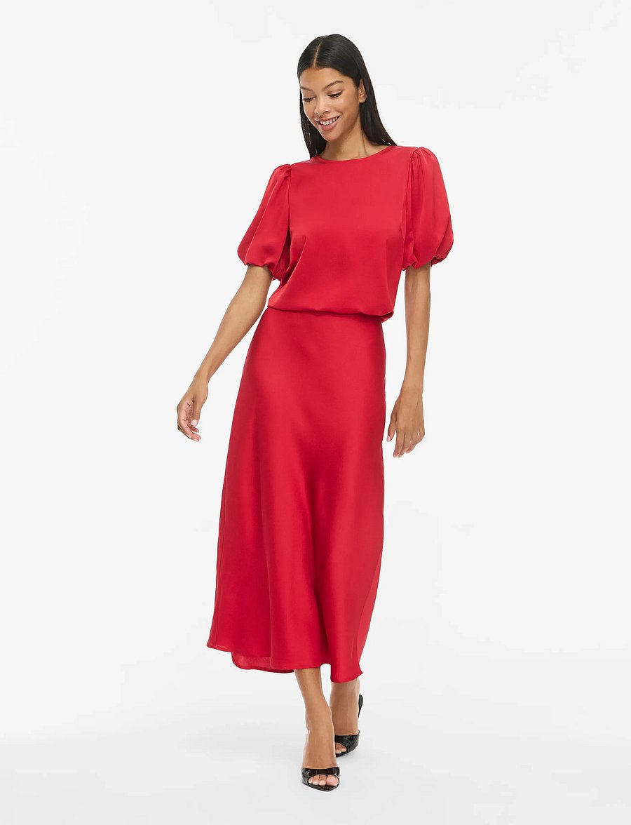Vila - VIELLETTE 2/4 SATIN PUFF TOP - NOOS - kortärmade blusar - savvy red - 4