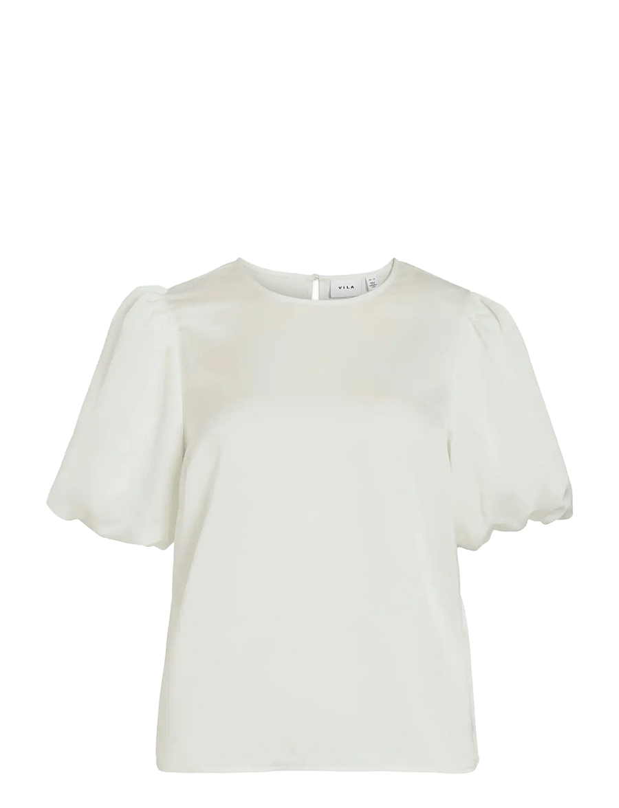 Vila - VIELLETTE 2/4 SATIN PUFF TOP - NOOS - kortärmade blusar - snow white - 1