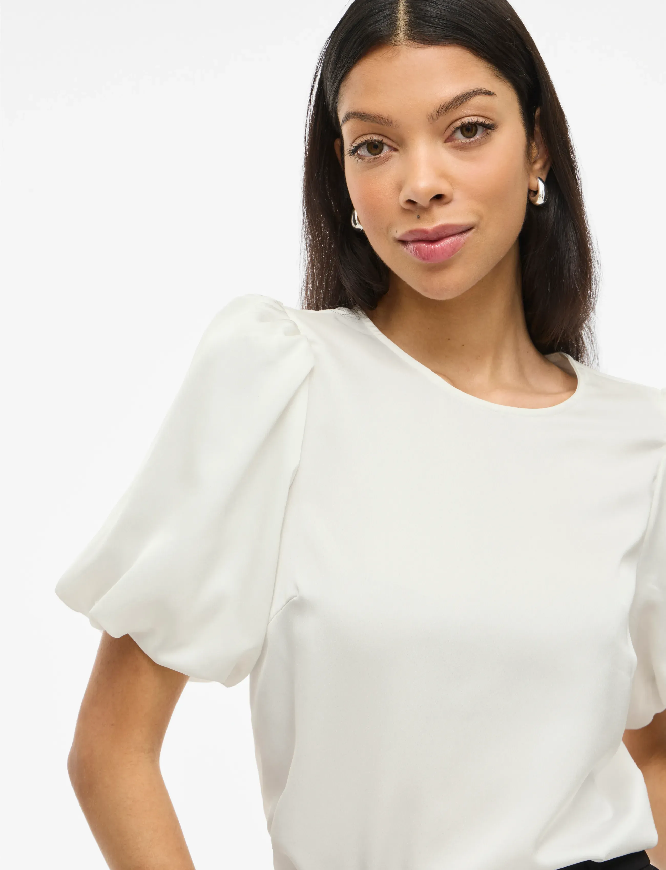 Vila - VIELLETTE 2/4 SATIN PUFF TOP - NOOS - short-sleeved blouses - snow white - 5