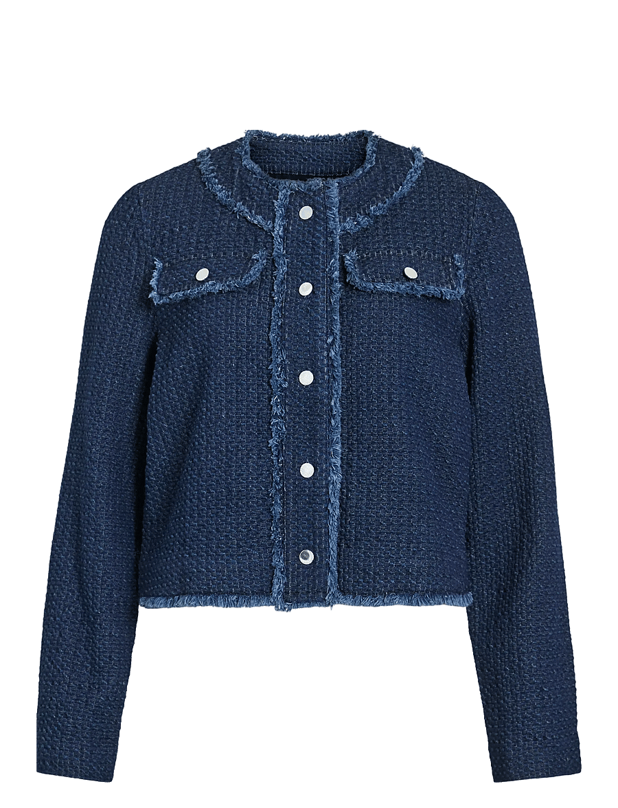 Vila - VIOAKLYNN O-NECK L/S DENIM JACKET - strickjacken - dark blue denim - 1