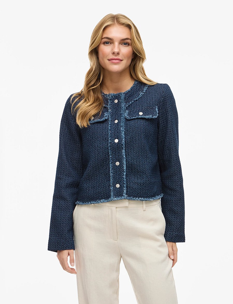 Vila - VIOAKLYNN O-NECK L/S DENIM JACKET - strickjacken - dark blue denim - 0