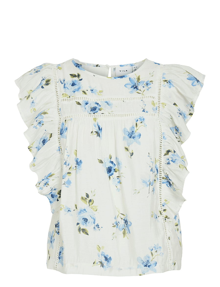 Vila - VIPRINTED O-NECK S/L TOP/KA - sleeveless blouses - snow white - 1
